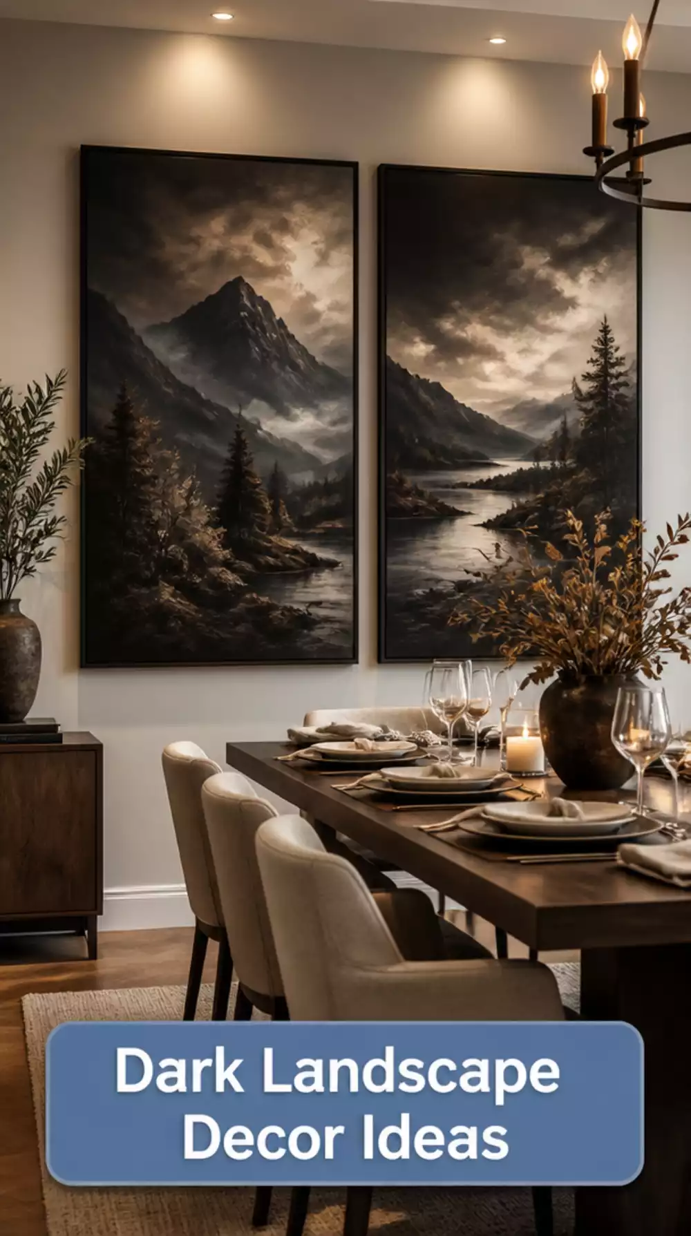 Dining Room Oversized Dark Landscape Canvas with a Moody Atmosphere