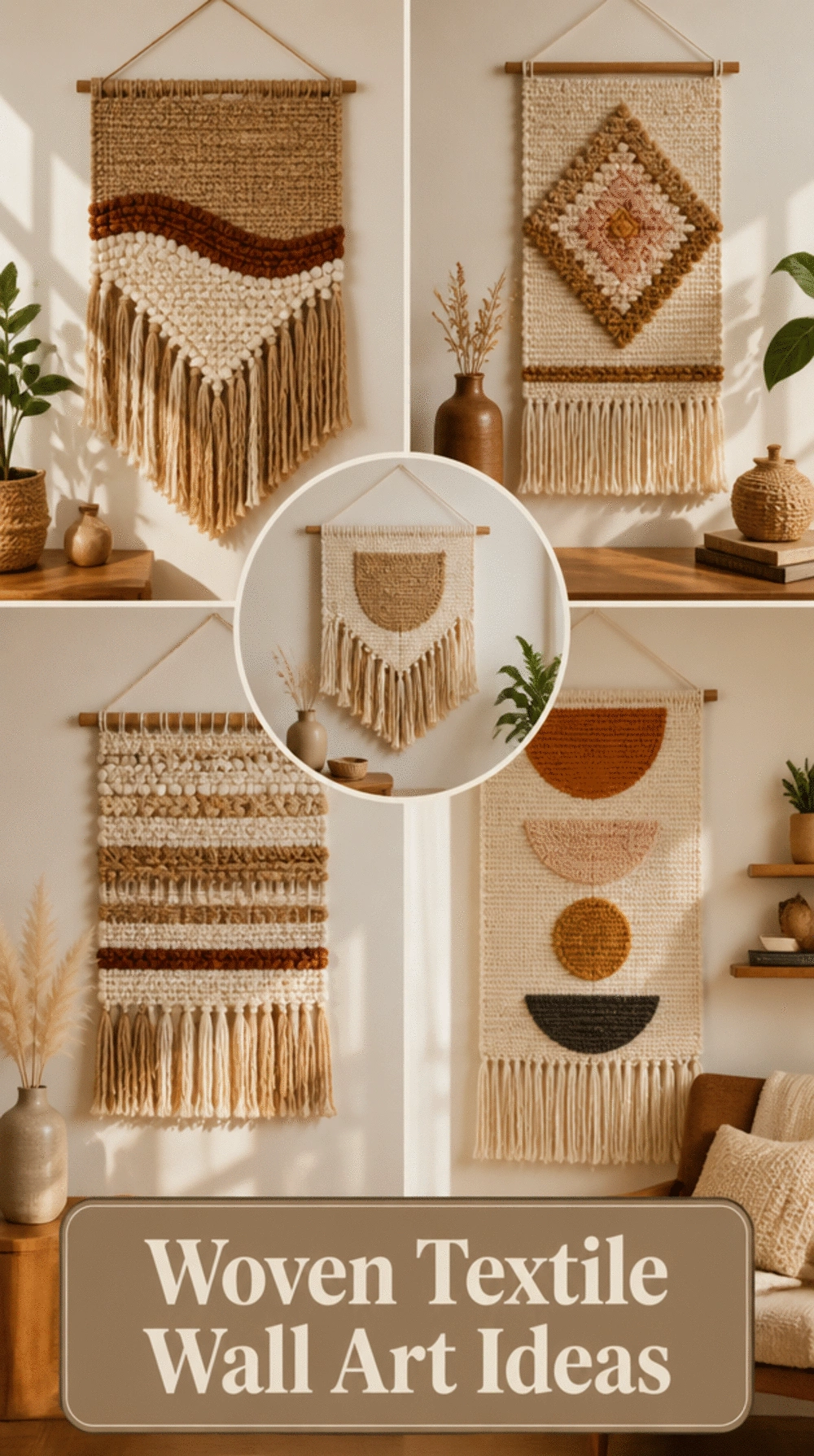 Living Room Woven Textile Wall Hanging in Natural Jute and Cotton
