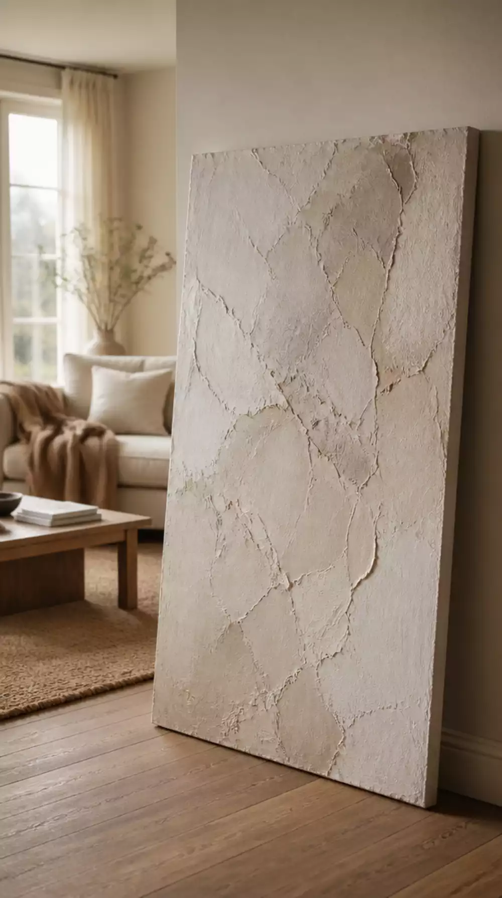 Living Room Neutral Abstract Plaster Canvas with a Palette Knife