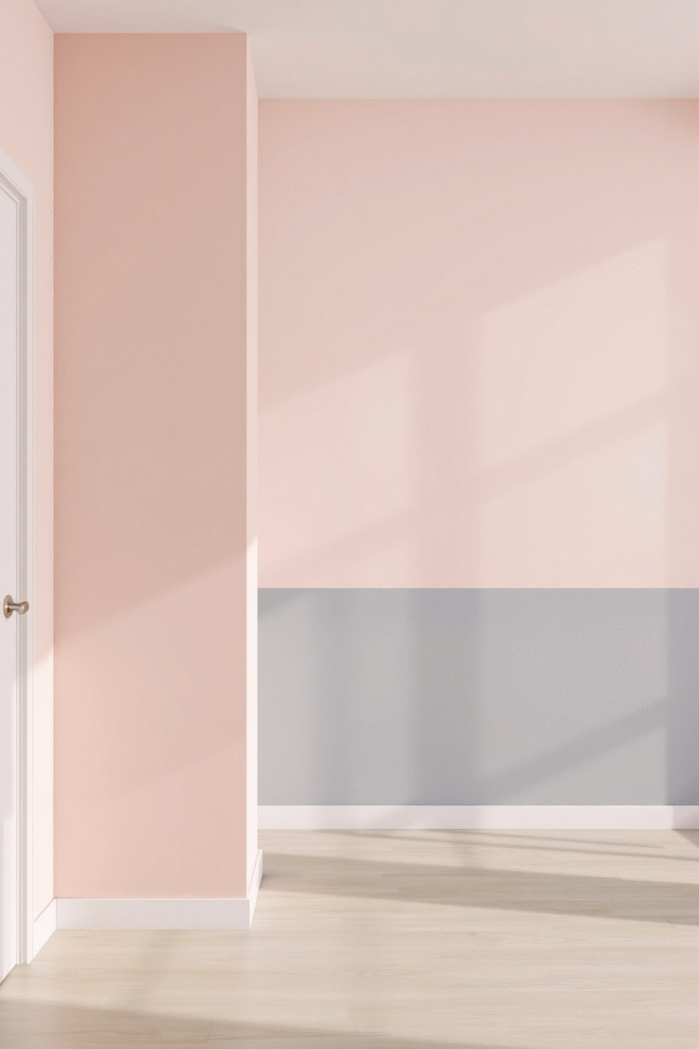 Interior room with a color-blocked wall featuring soft pastel shades, natural light, and a minimalist aesthetic, suggesting a calm and serene atmosphere.