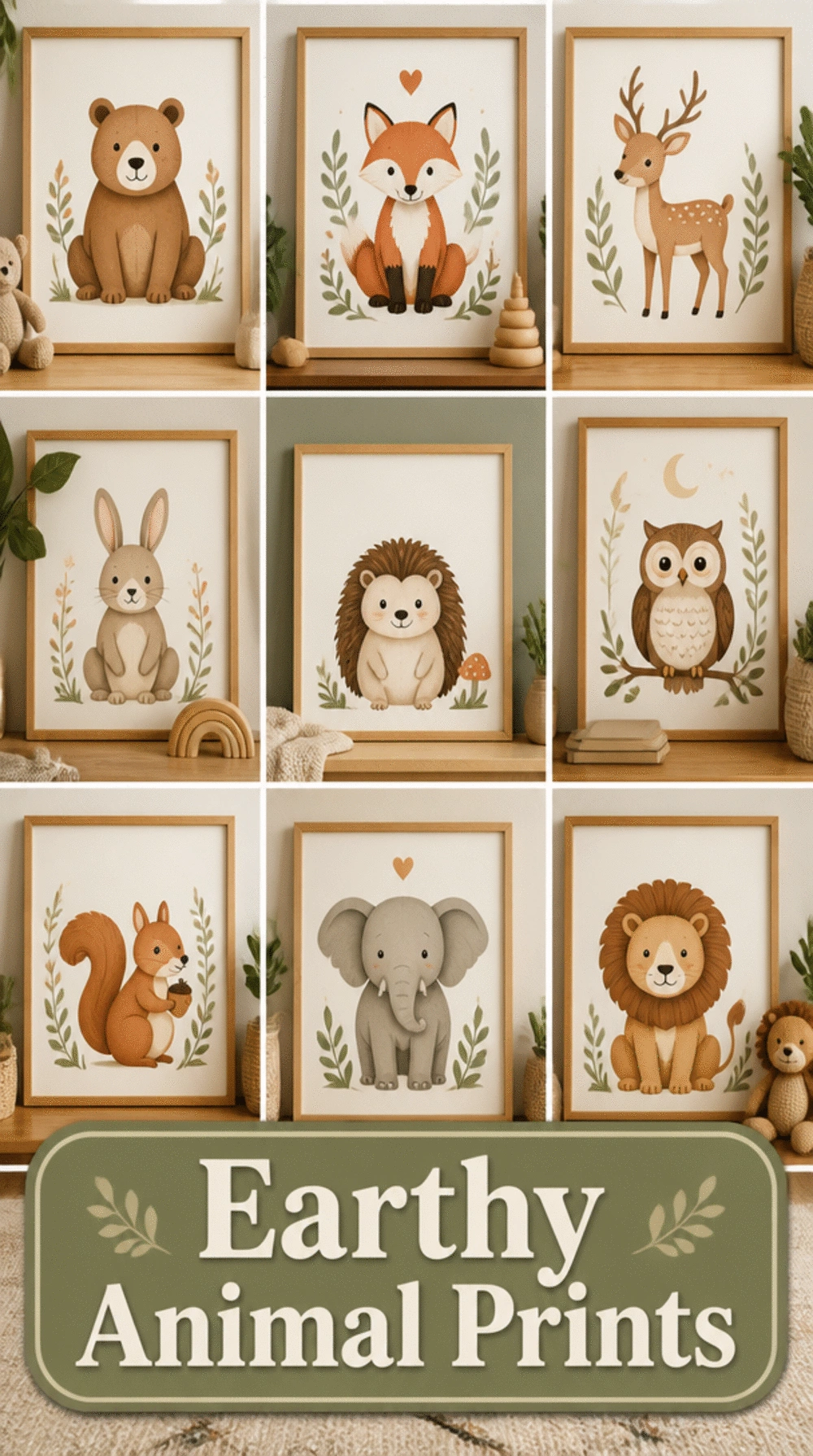 Earthy Animal Illustration Print for a Gender-Neutral Nursery Feature Wall