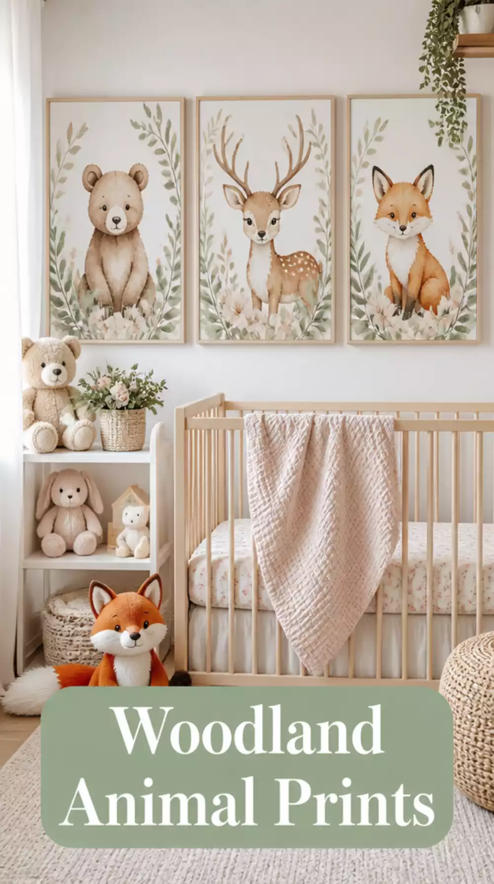 Watercolor Woodland Animal Canvas Print for a Neutral Nursery Wall