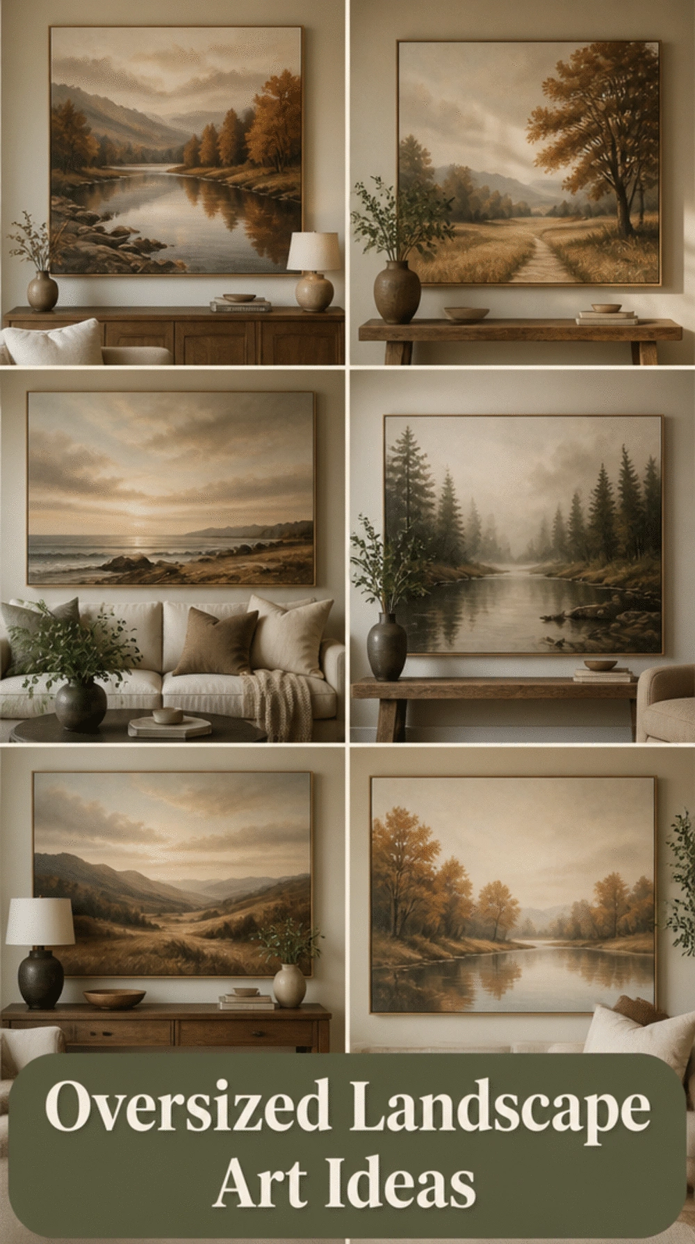 Living Room Oversized Landscape Canvas in Muted Autumn Earth Tones