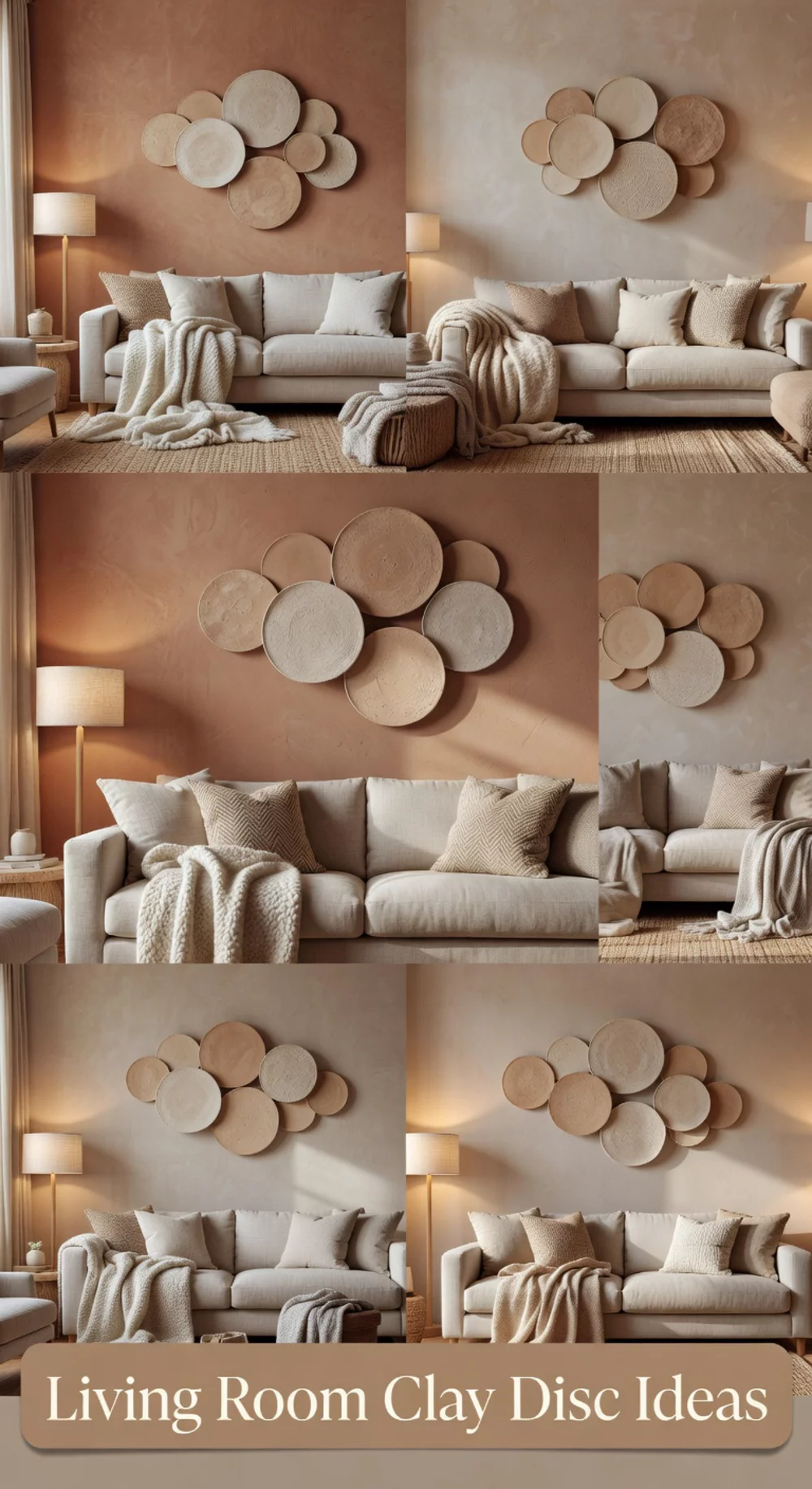 Living Room Clay Wall Disc Set in a Warm Linen and Stone Palette