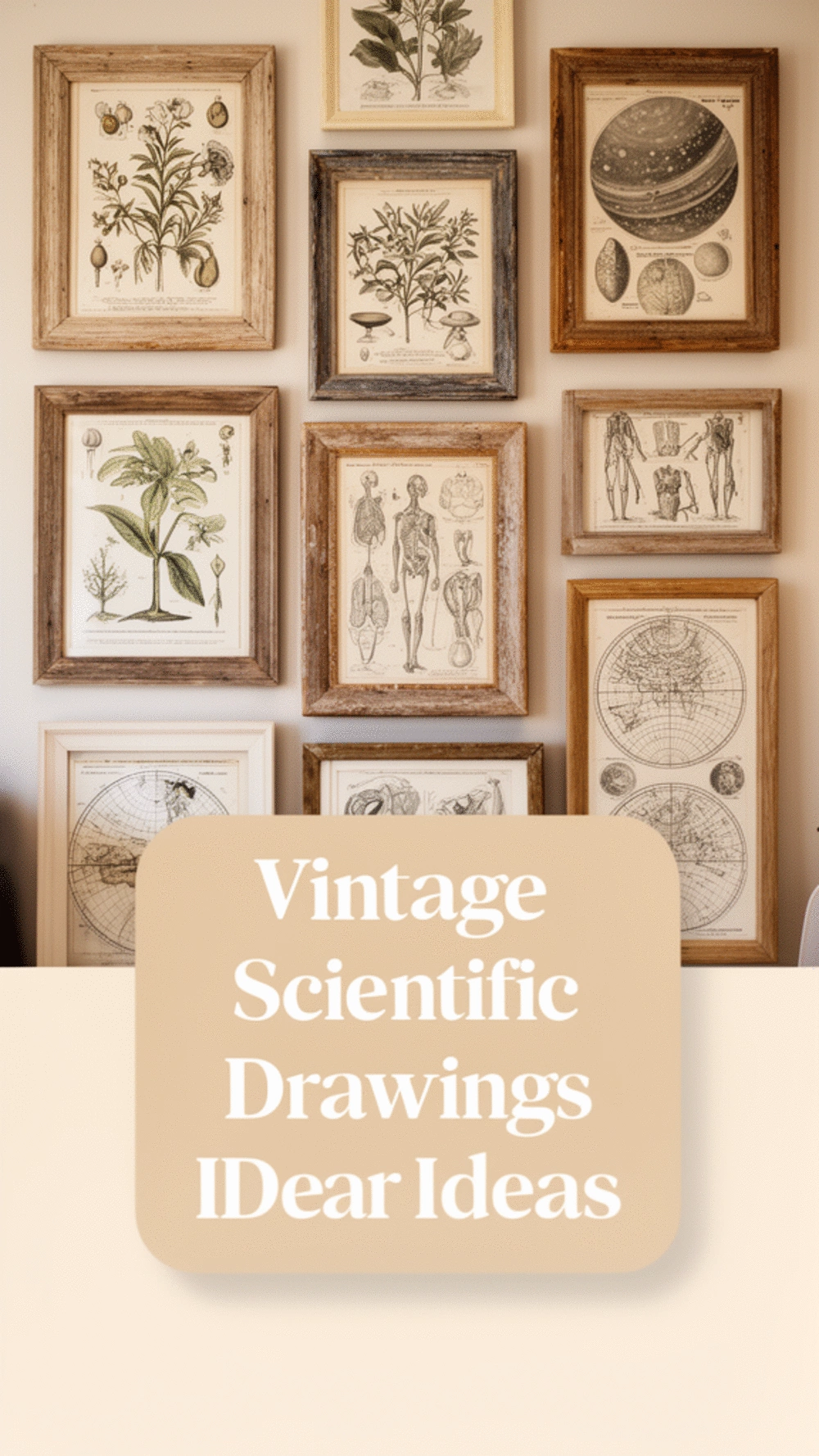 Set of Framed Vintage Scientific Drawings for a Living Room Gallery Wall