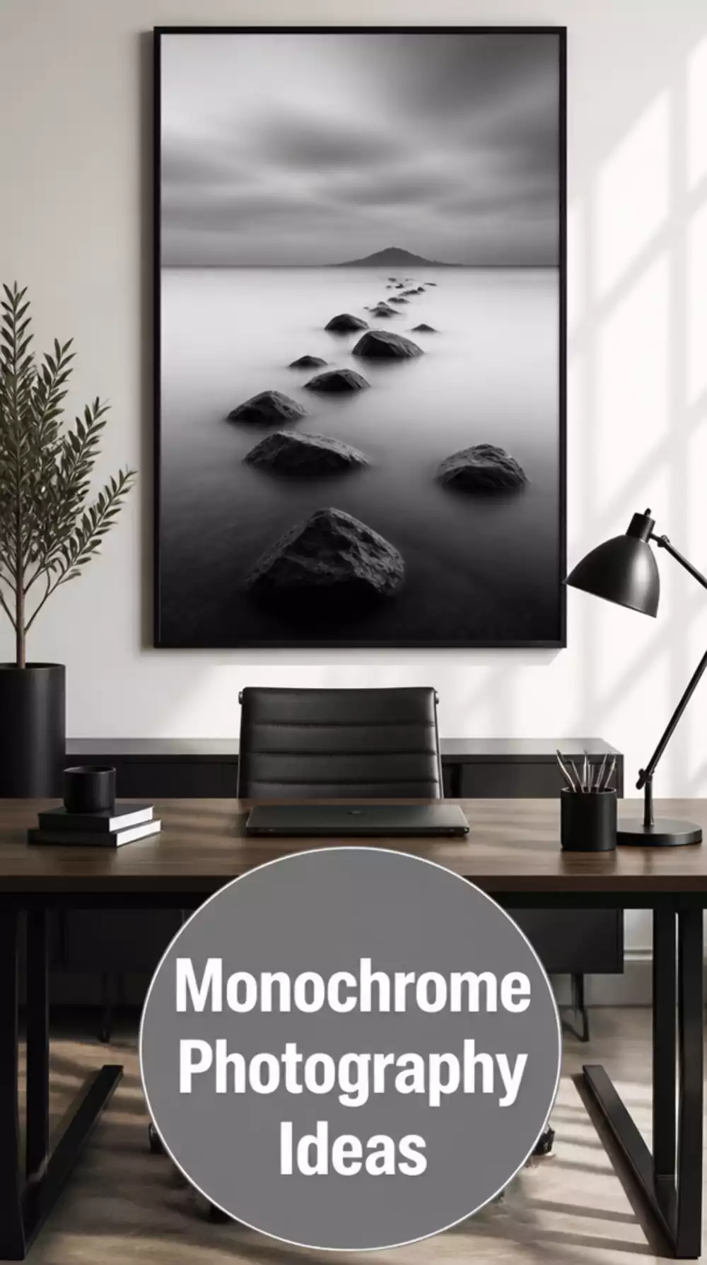 Monochrome Photography Print That Makes a Home Office Wall Look Considered