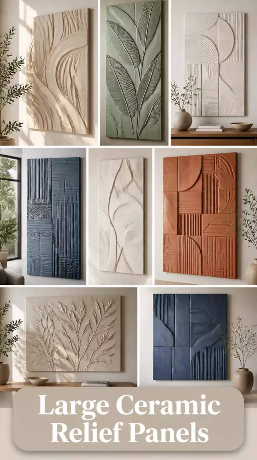 Living Room Large Ceramic Relief Wall Panel with a Matte Glaze Finish