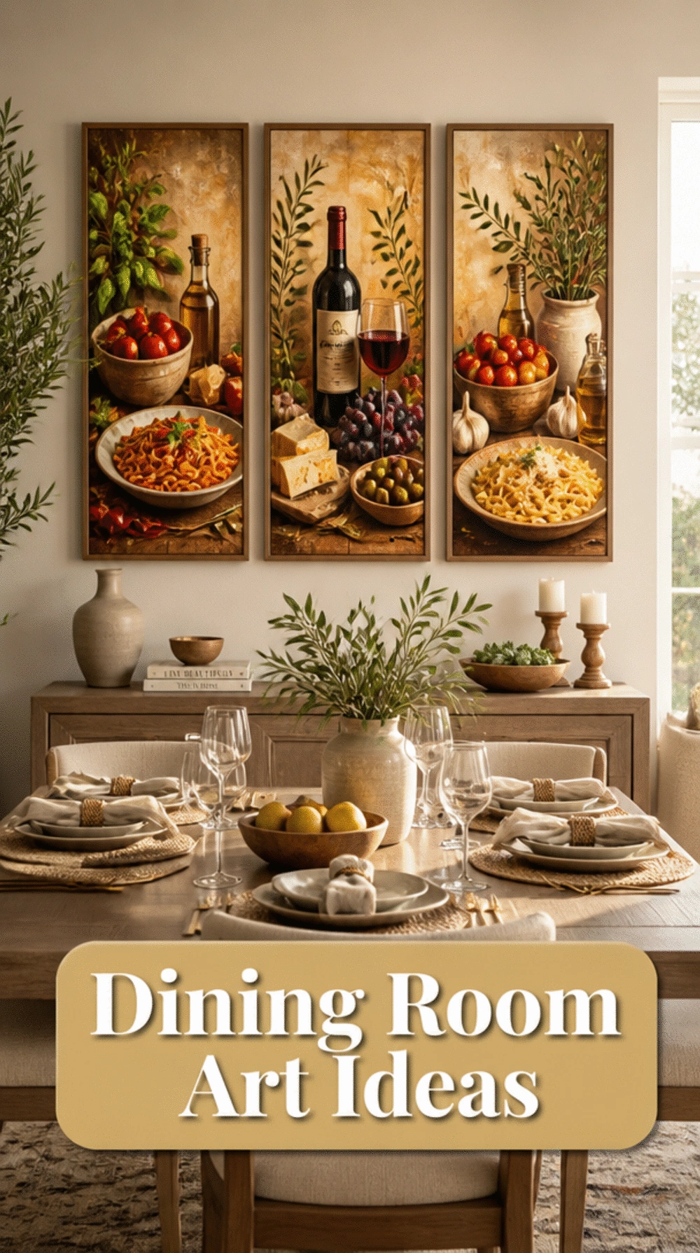 Large Triptych Canvas Set That Spans an Entire Dining Room Wall