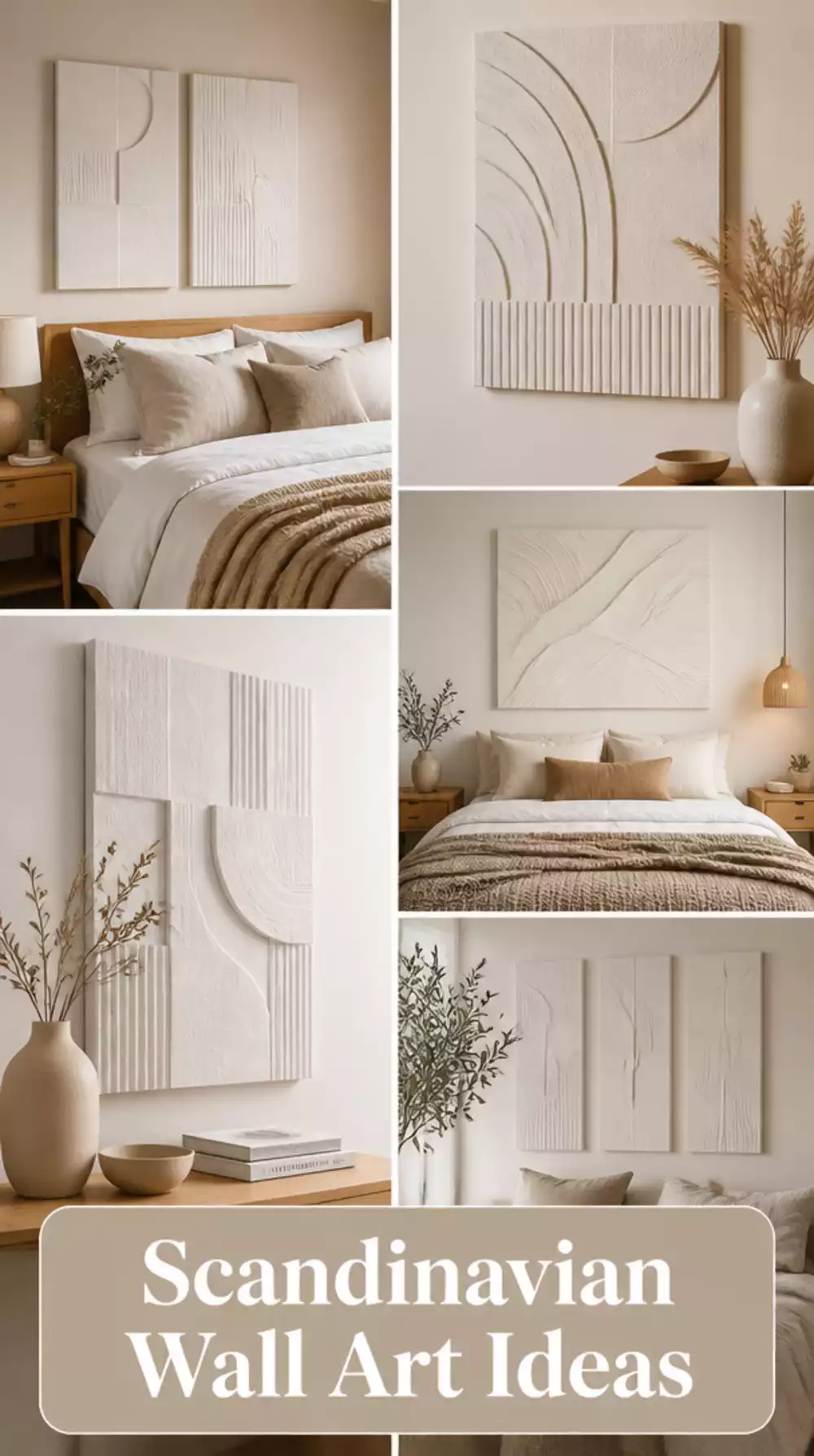Matte White Plaster Wall Art Panel for a Scandinavian Bedroom Wall