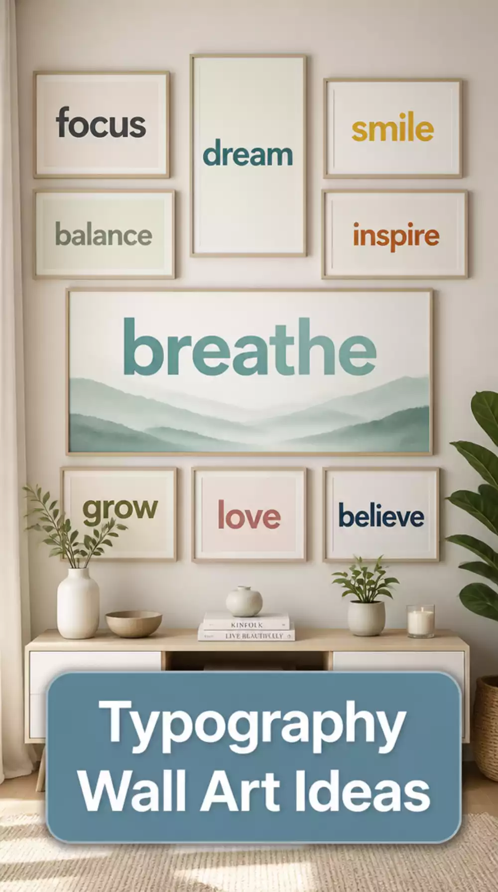 Living Room Single-Word Typography Wall Art in a Clean Sans-Serif Font