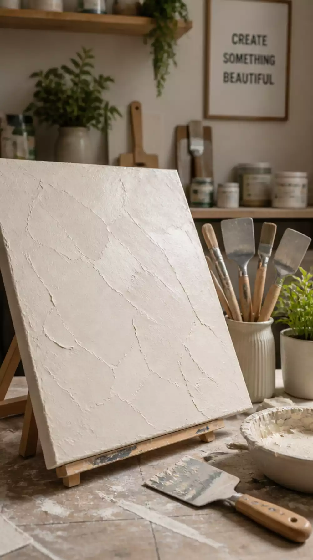 DIY Plaster Wall Art on Canvas Using Joint Compound and Paint