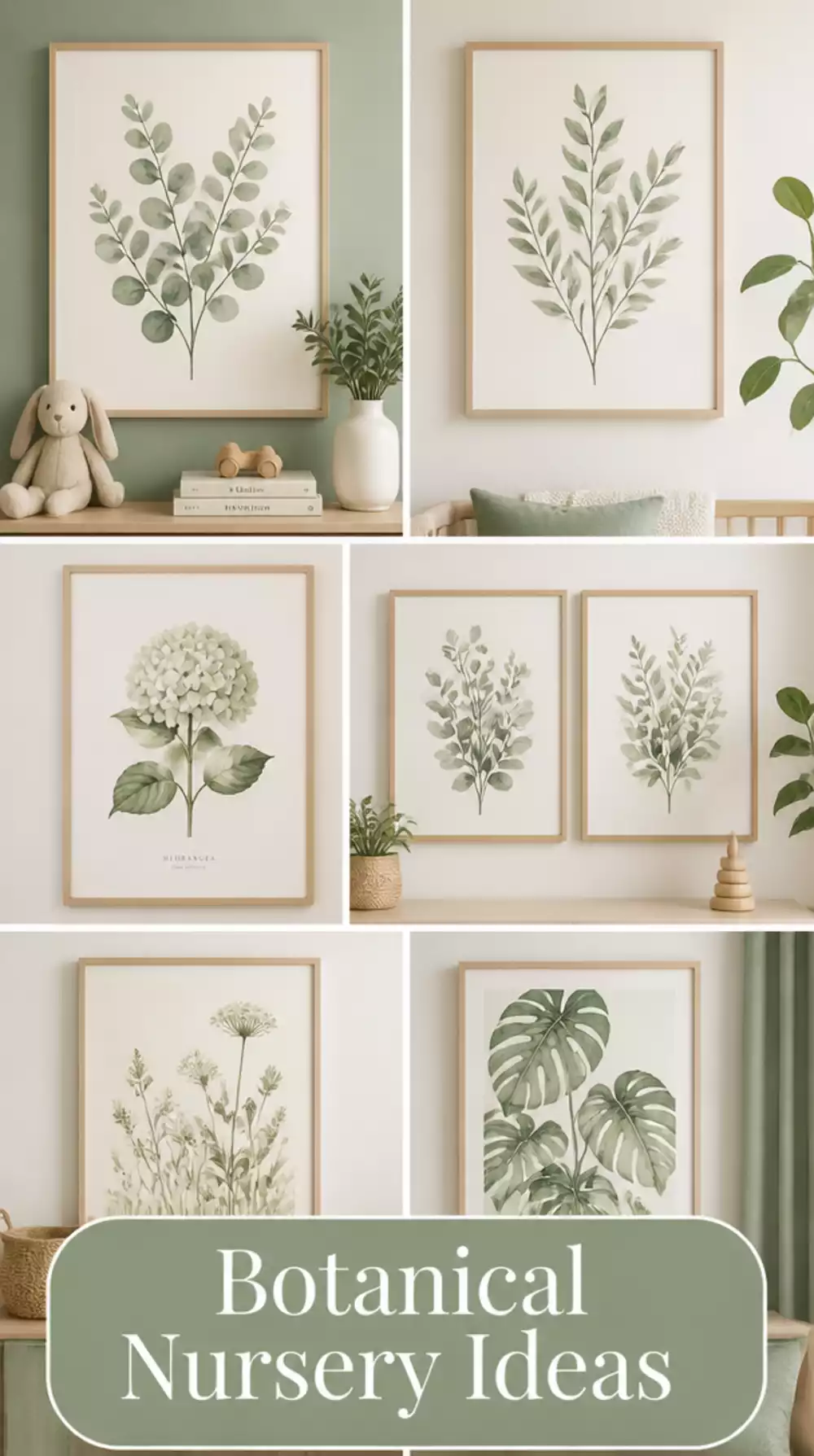 Nursery Framed Botanical Print in Soft Sage for a Gender-Neutral Room
