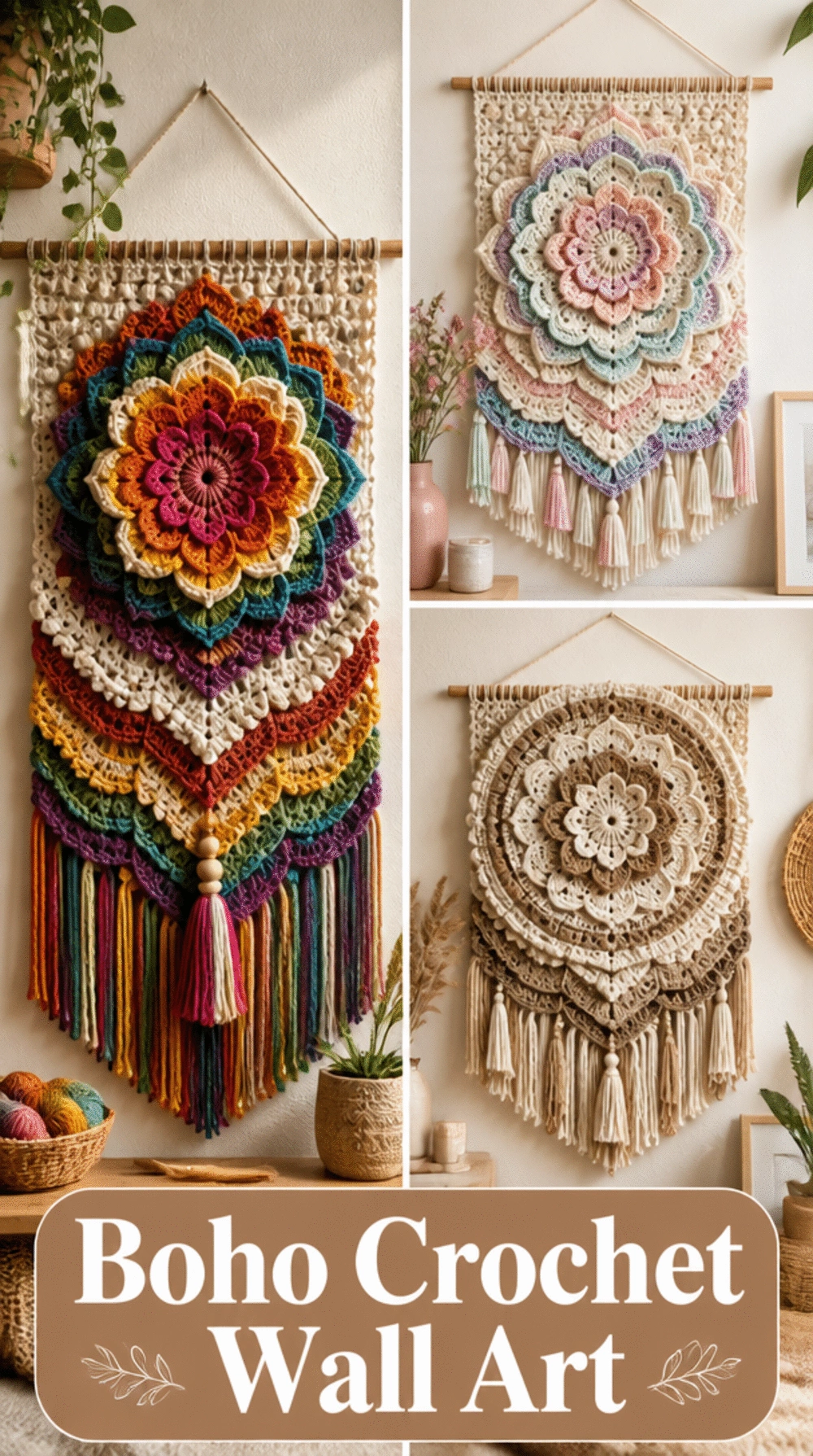 Boho Crochet Wall Art Pattern Using Three Yarns for a Layered Look