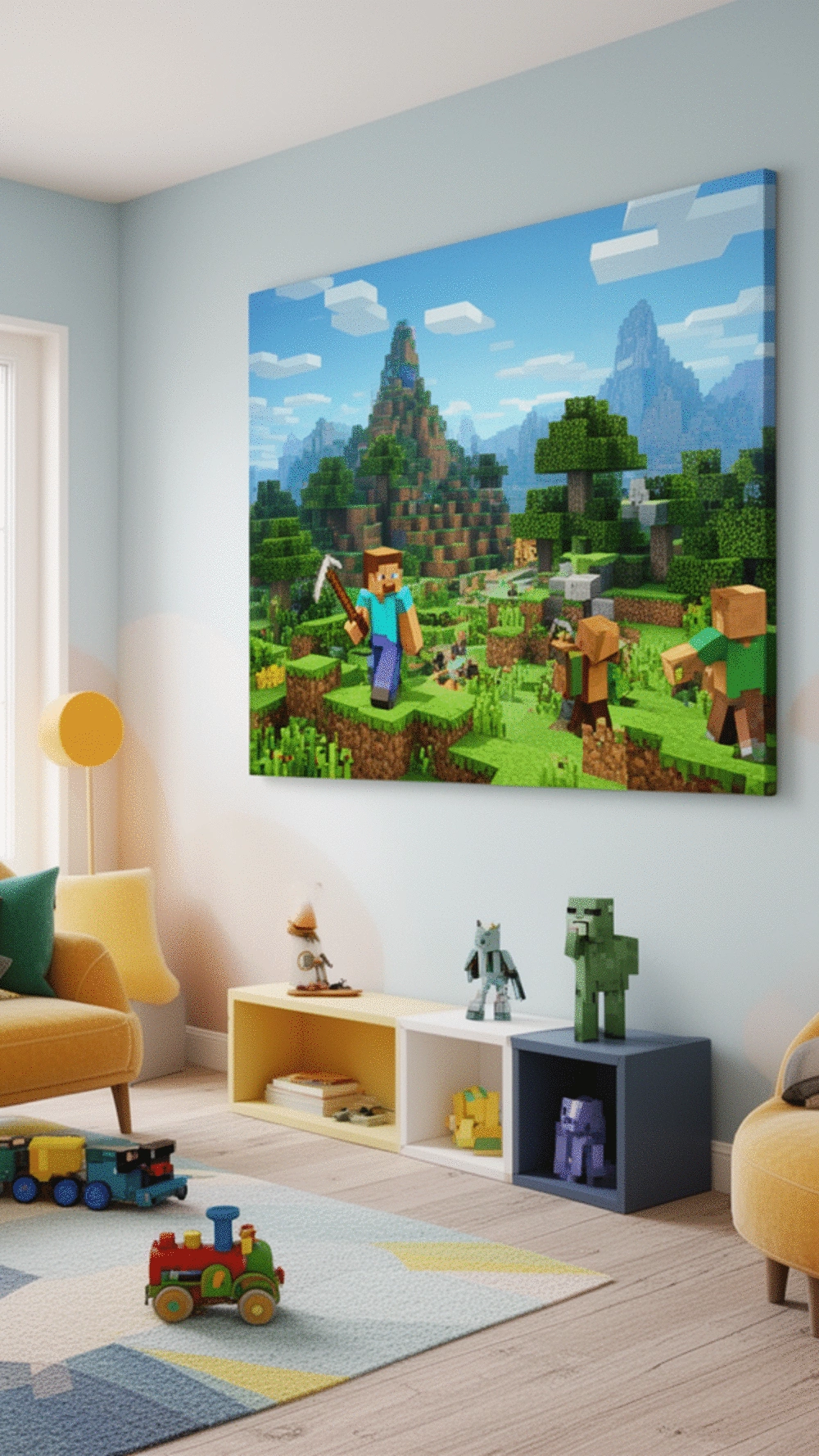 Kids Room Minecraft Landscape Canvas That Covers a Wide Bedroom Wall