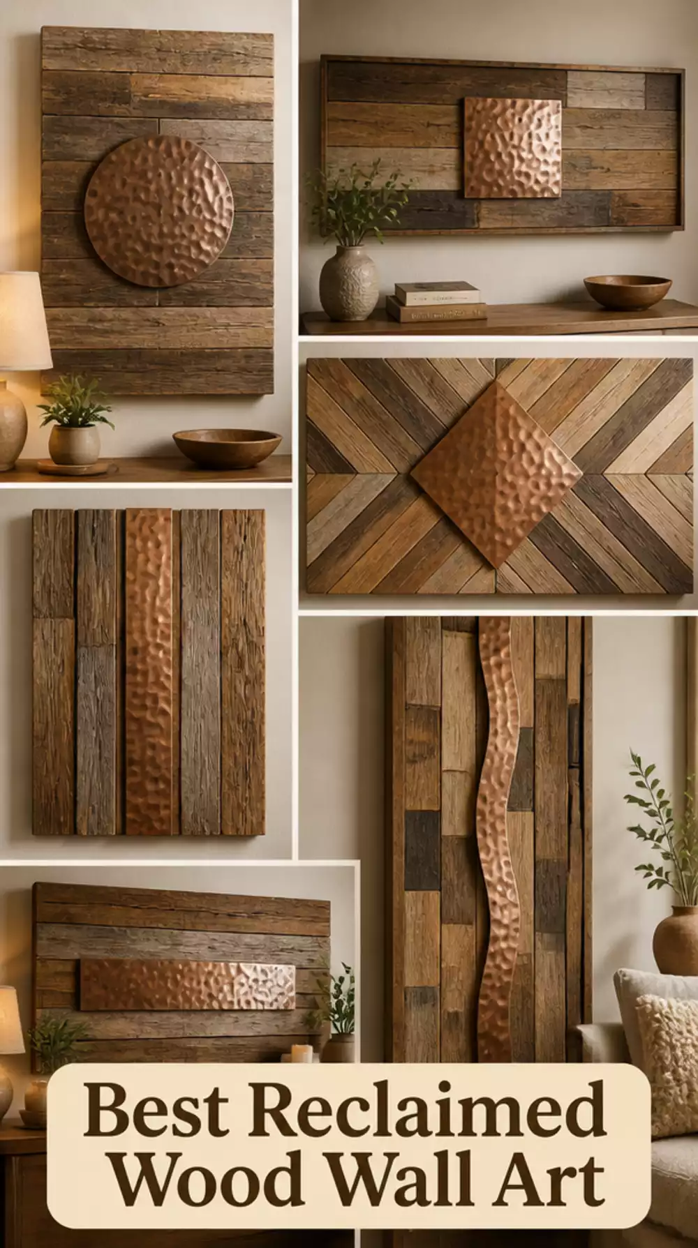 Living Room Reclaimed Wood Wall Art Panel with Hammered Metal Accents
