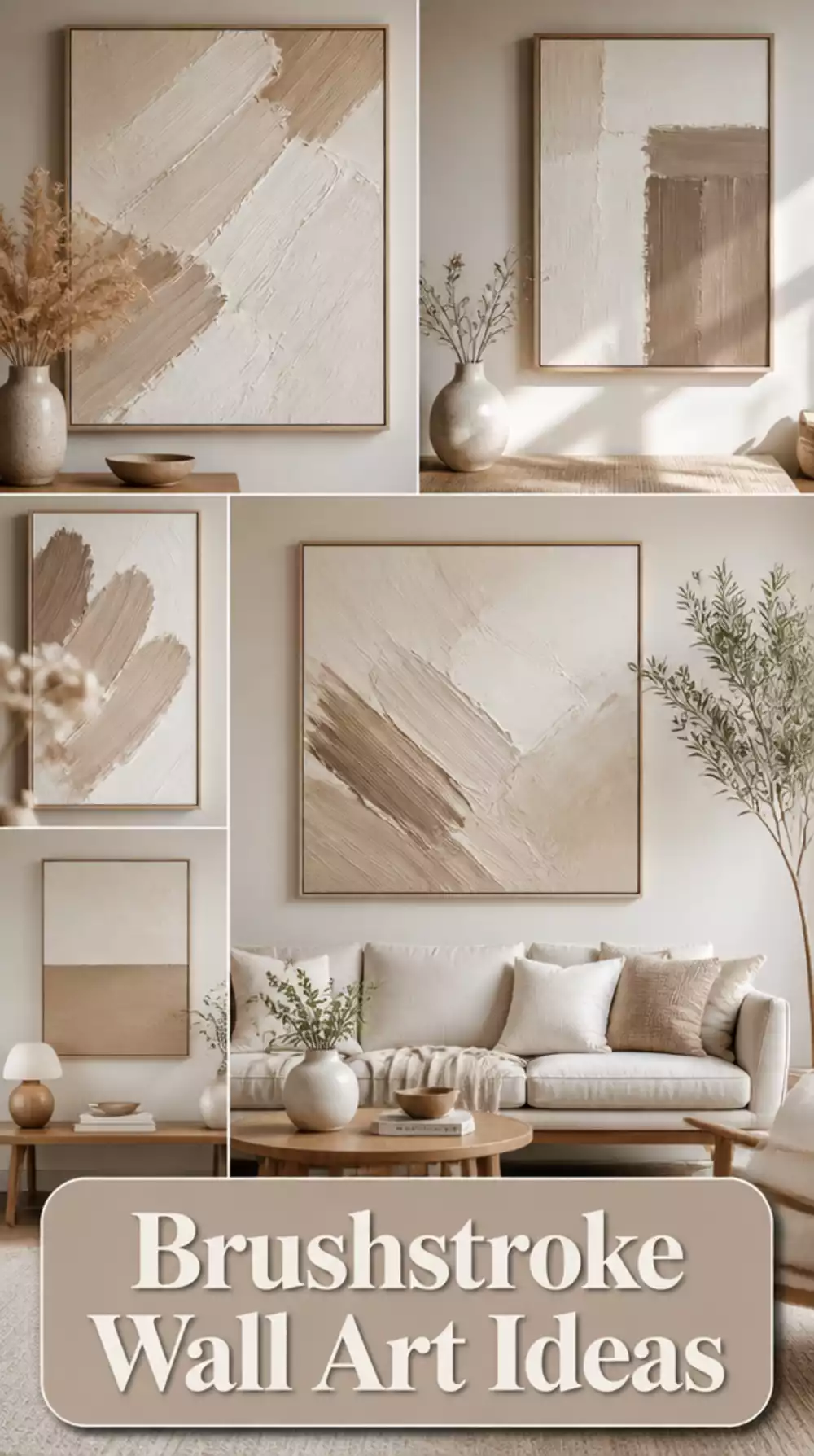 Minimal Brushstroke Canvas Wall Art in Soft White and Warm Greige