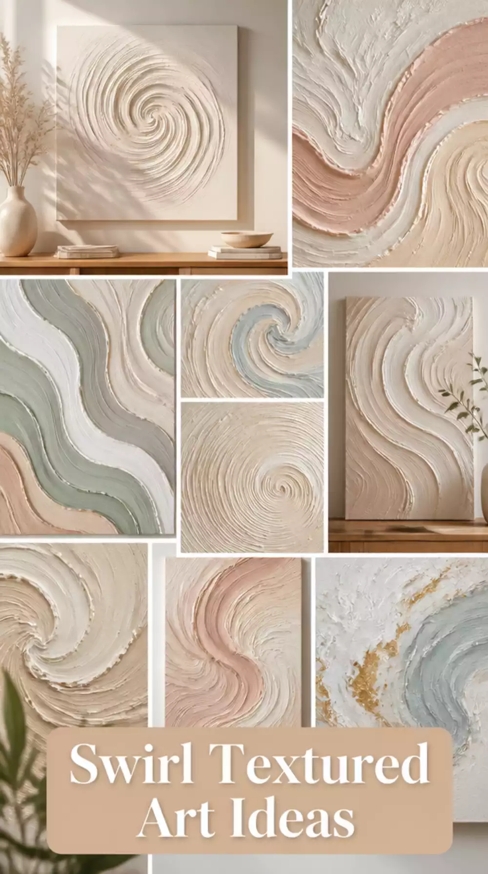 Swirl Textured Wall Art Made with a Creamy Paste on Canvas