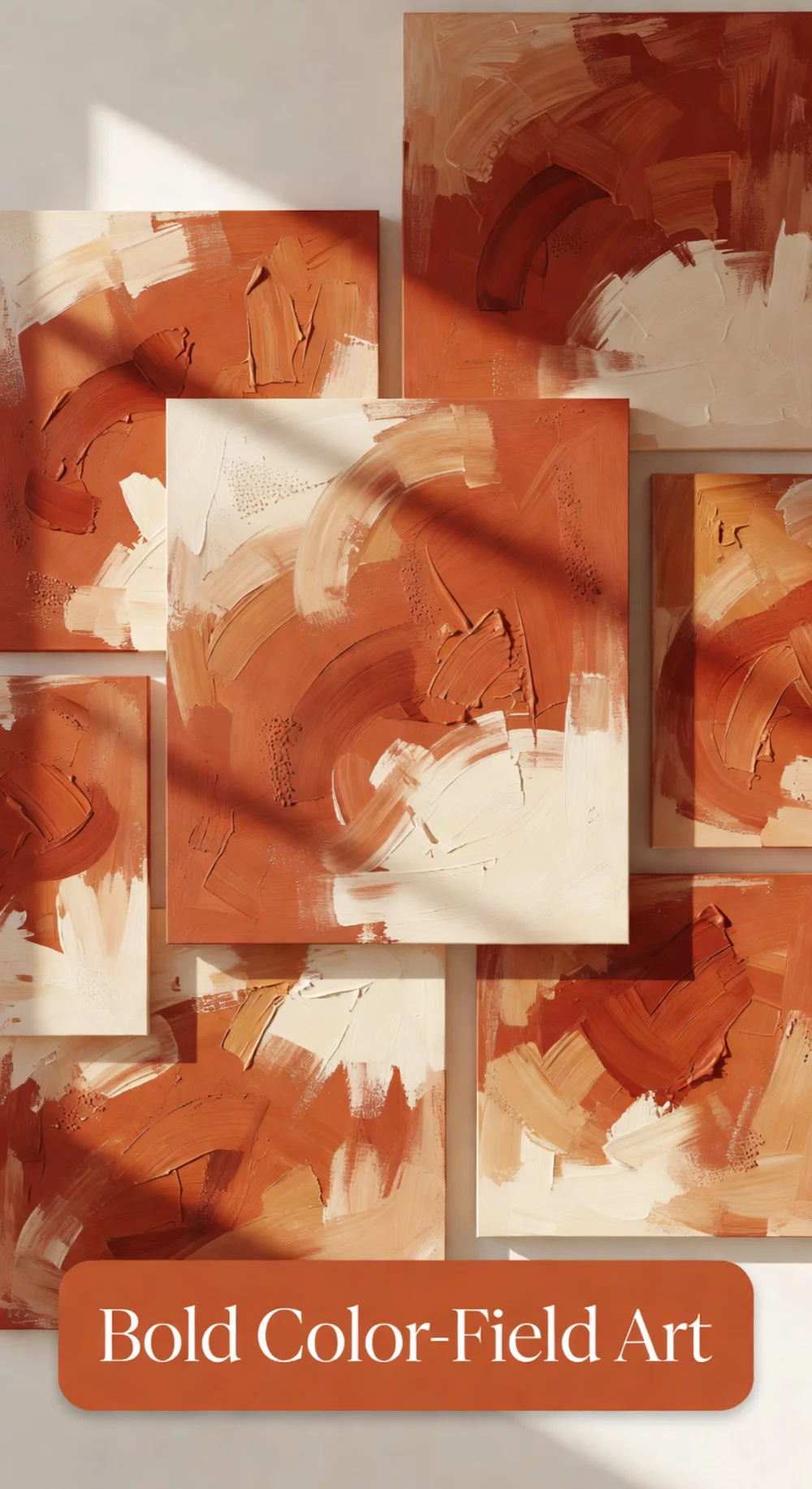 Living Room Bold Color-Field Abstract Canvas in Deep Terracotta and Cream