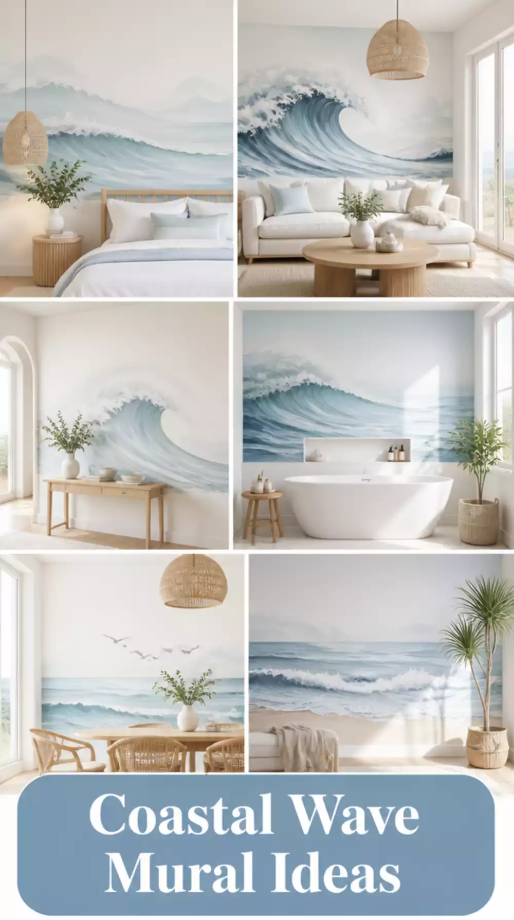 Hand-Painted Coastal Wave Mural for a Serene Bedroom Accent Wall