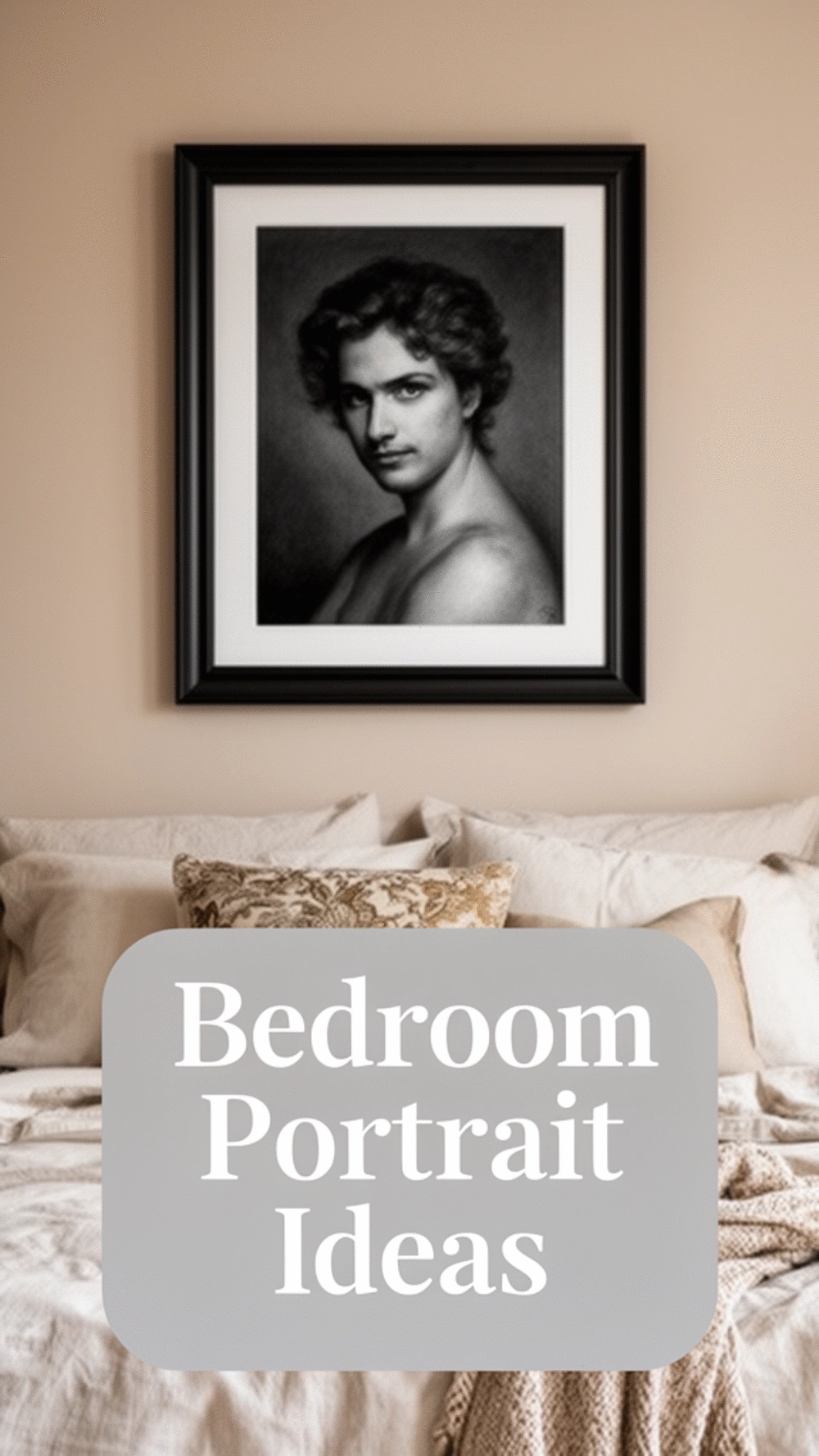 Bedroom Black and White Portrait Photography Print in a Deep Frame