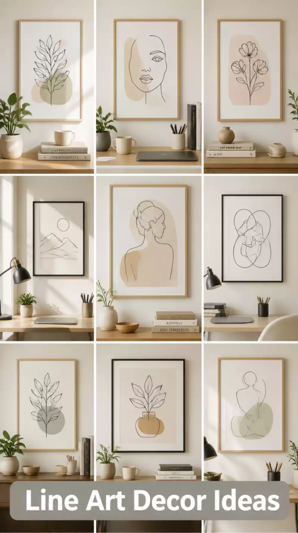Home Office Small Framed Line Art Set That Does Not Distract the Eye