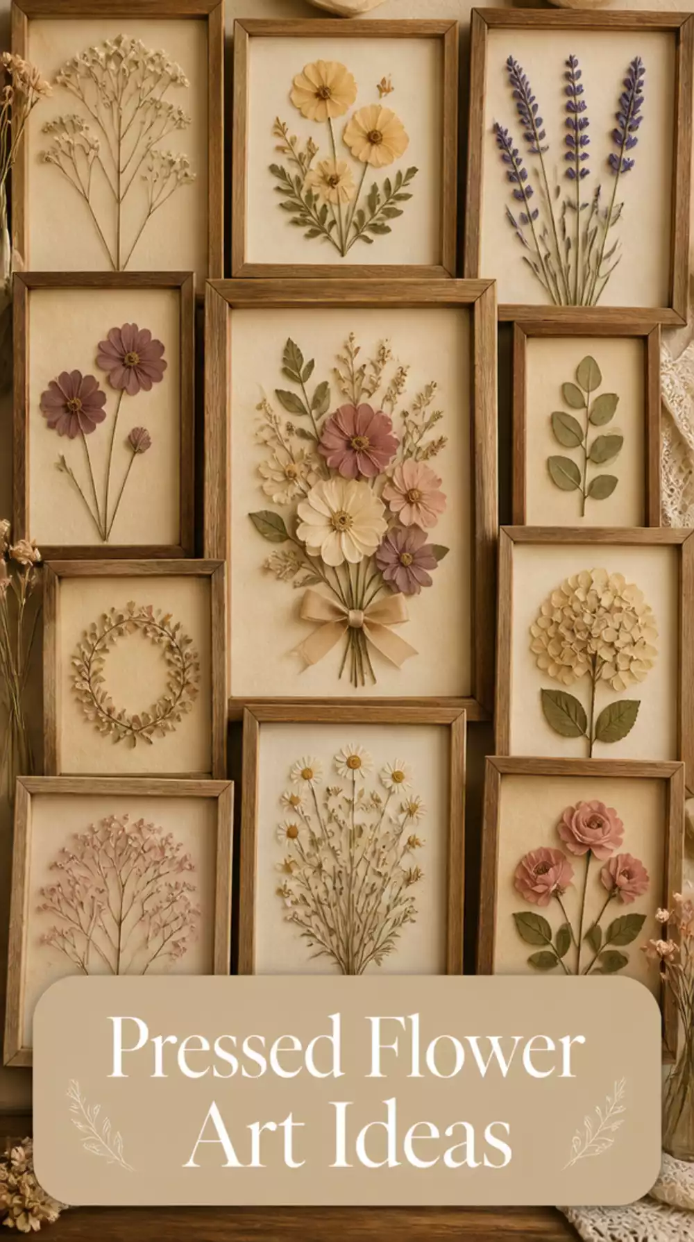Framed Pressed Dried Flower Art for an Antique-Style Bedroom Wall