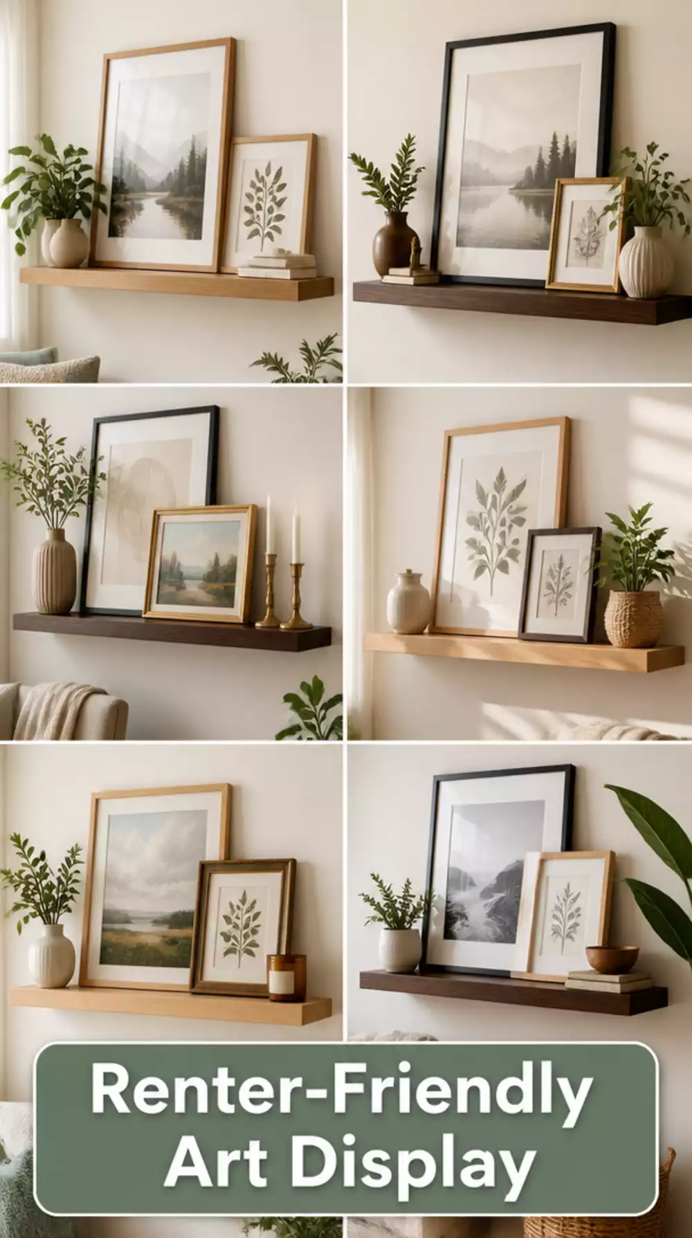 Hallway Floating Shelf with Leaning Framed Art for a Renter-Friendly Look