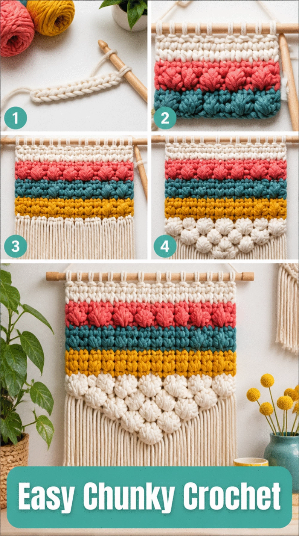 Easy Chunky Crochet Wall Hanging That Works Up in One Afternoon
