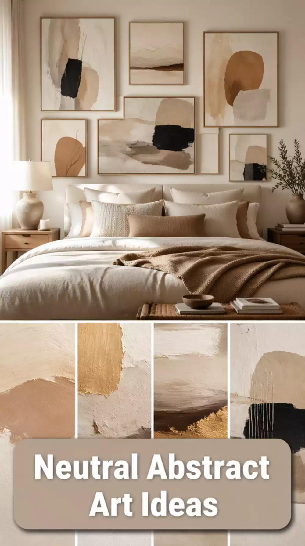 Neutral Bedroom Abstract Wall Art with a Hand-Painted Finish