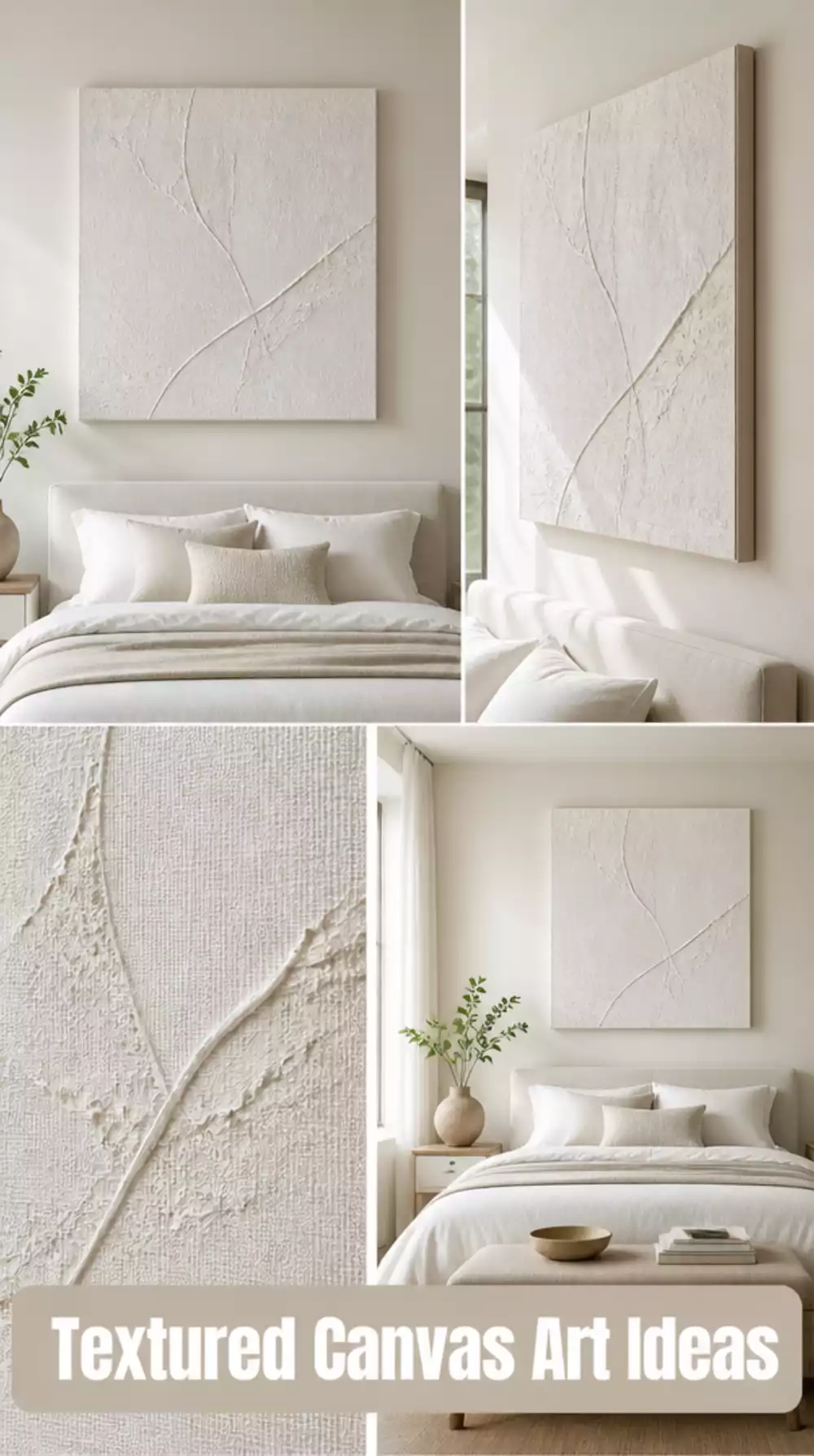 Bedroom Linen-White Textured Canvas Art with a Subtle Relief Pattern