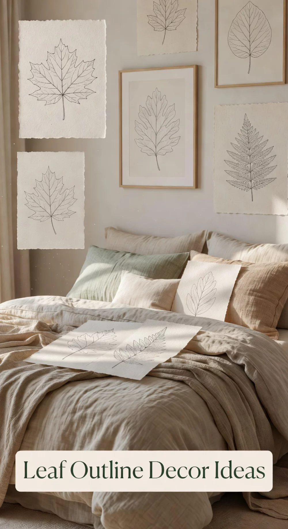 Bedroom Minimal Leaf Outline Print That Pairs with Neutral Bedding
