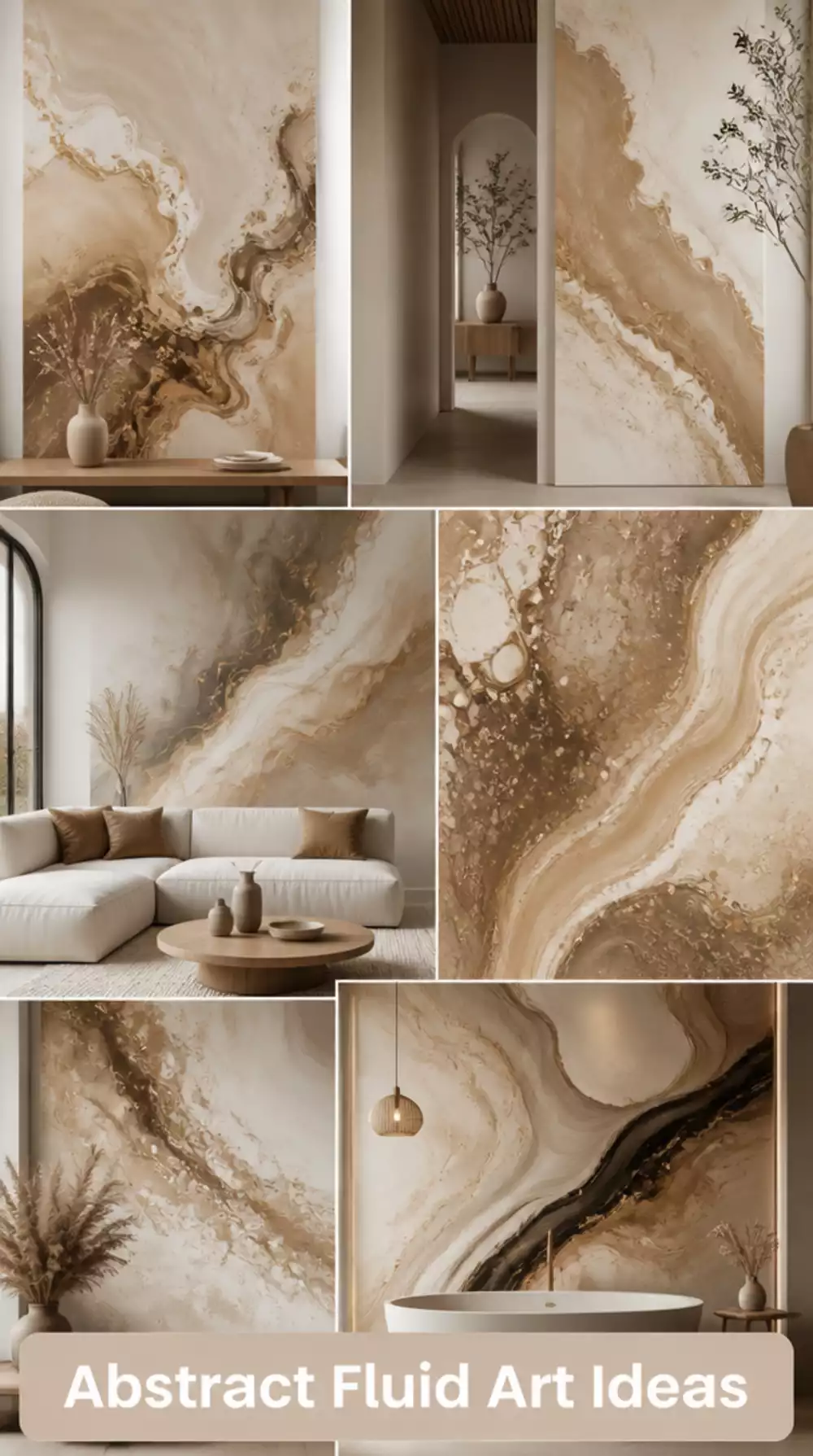 Bedroom Abstract Fluid Art Mural Painted in Neutral Sand Tones