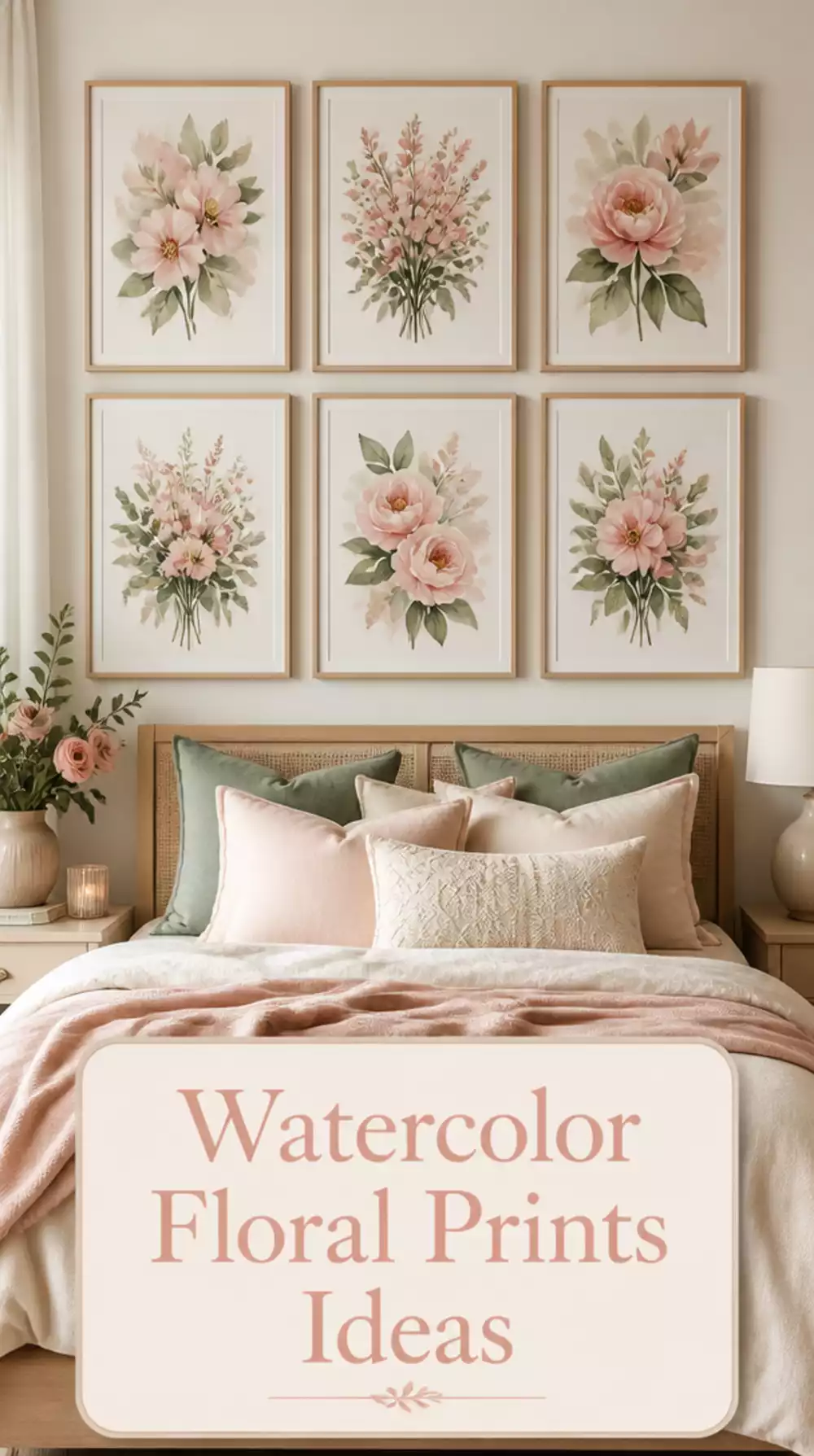 Bedroom Printable Watercolor Floral Print in Soft Blush and Sage Green