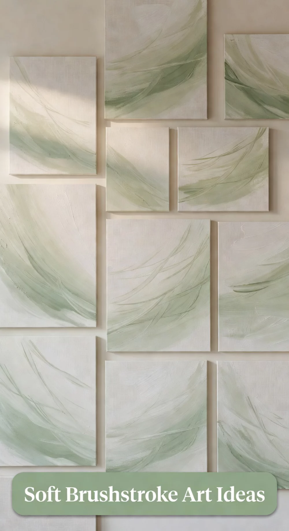 Soft Brushstroke Abstract Wall Art Canvas in Sage Green and Linen