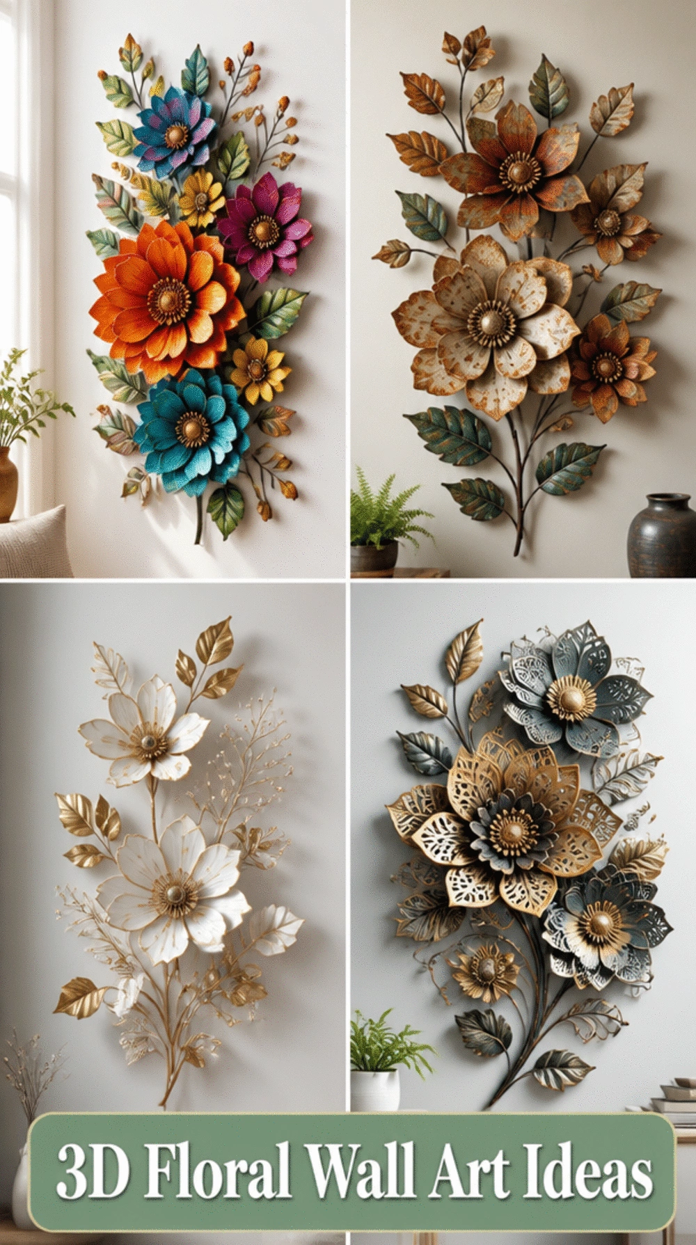 3D Metal Layered Floral Wall Sculpture for a Statement Living Room Wall