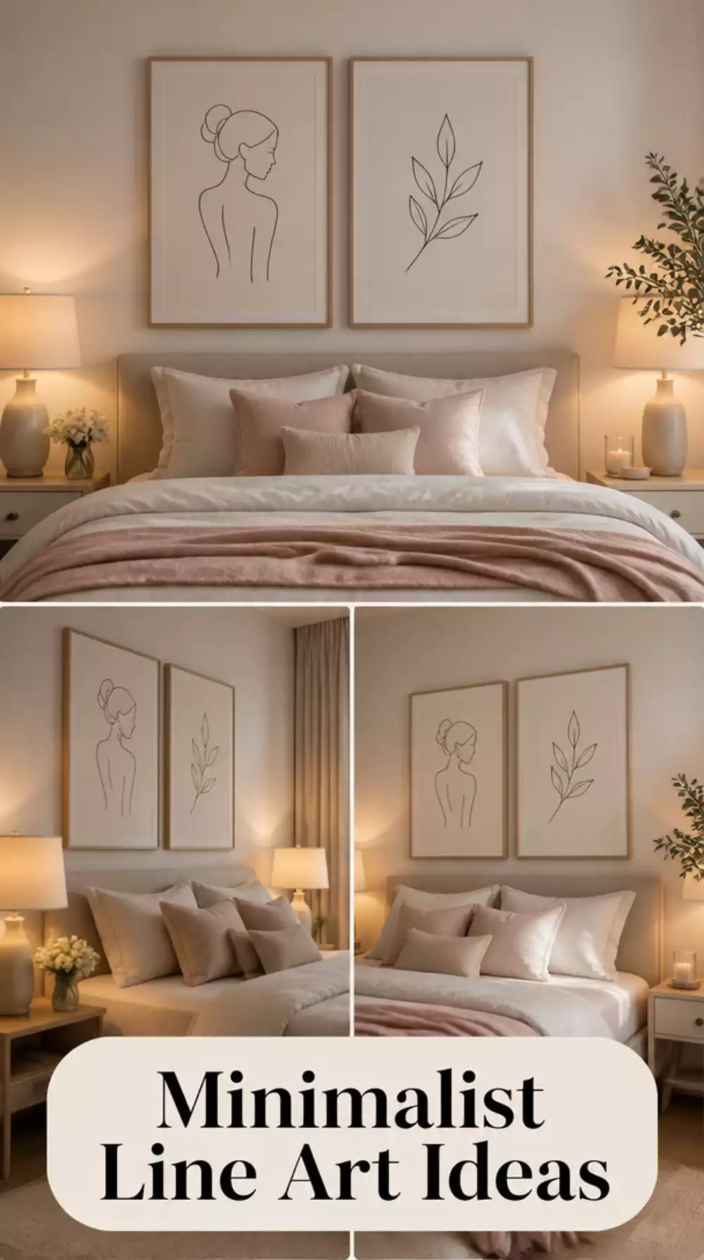 Matched Pair of Framed Minimalist Line Art Prints for a Bedroom Wall