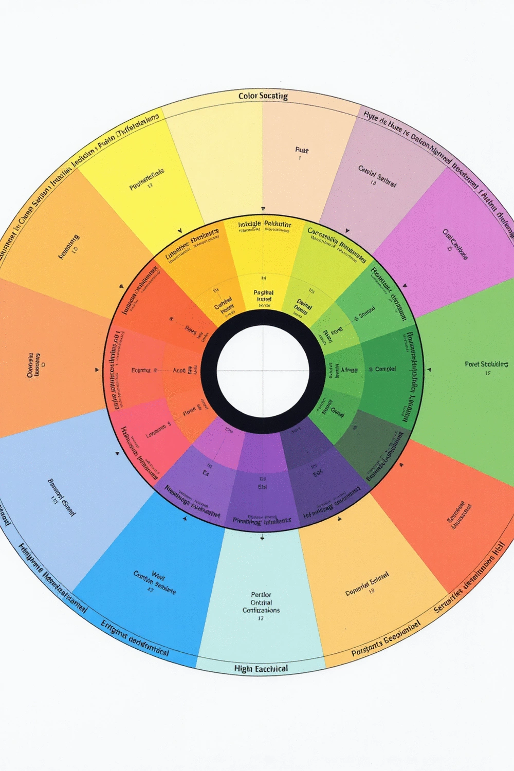 Diagram illustrating color theory with a color wheel or spectrum, showing different hues and their psychological associations, without any human elements.