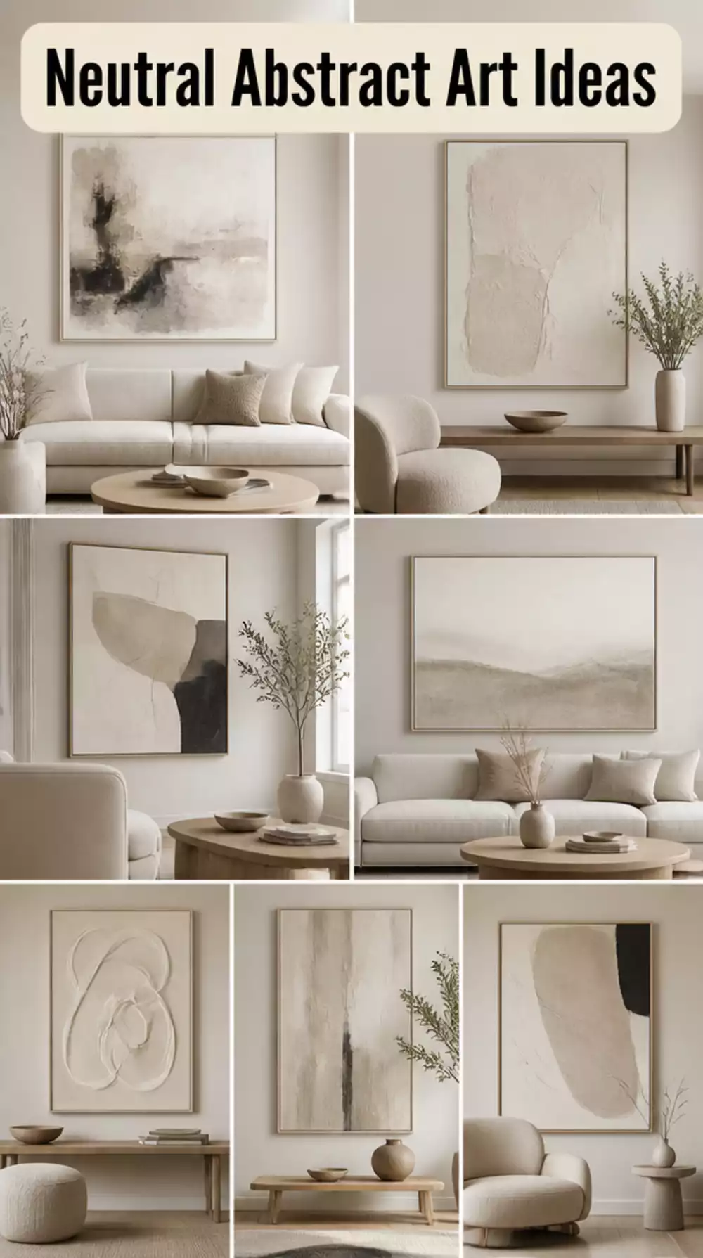 Living Room Neutral Abstract Paste Wall Art in Greige and Cream