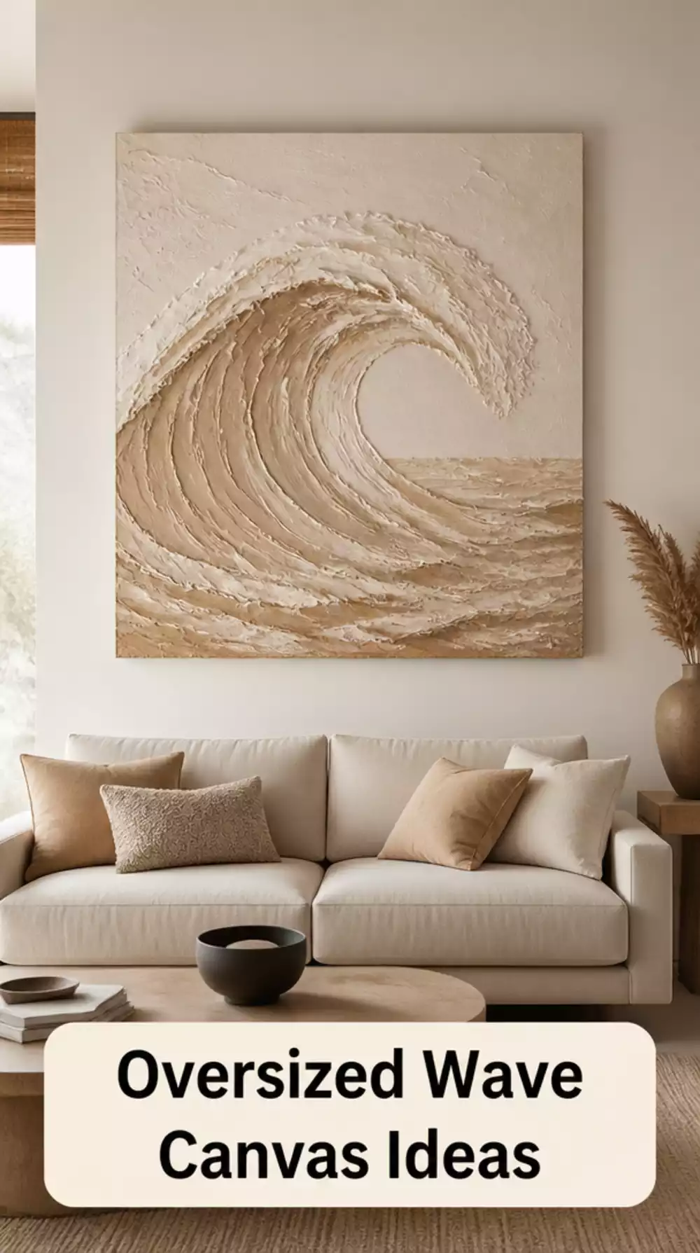 Living Room 3D Oversized Sculptural Wave Canvas in Neutral Tones