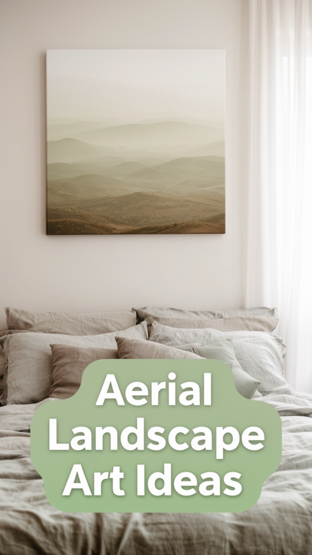 Bedroom Aerial Landscape Photography Canvas in Soft Earth and Sage Tones