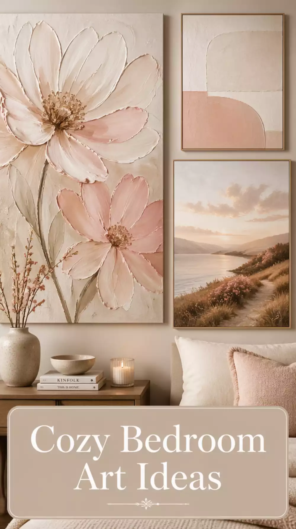 Bedroom Textured Canvas in Soft Blush and Warm Cream Tones