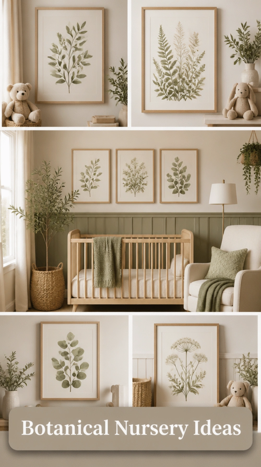 Gender-Neutral Nursery Botanical Canvas in Warm Linen and Soft Olive