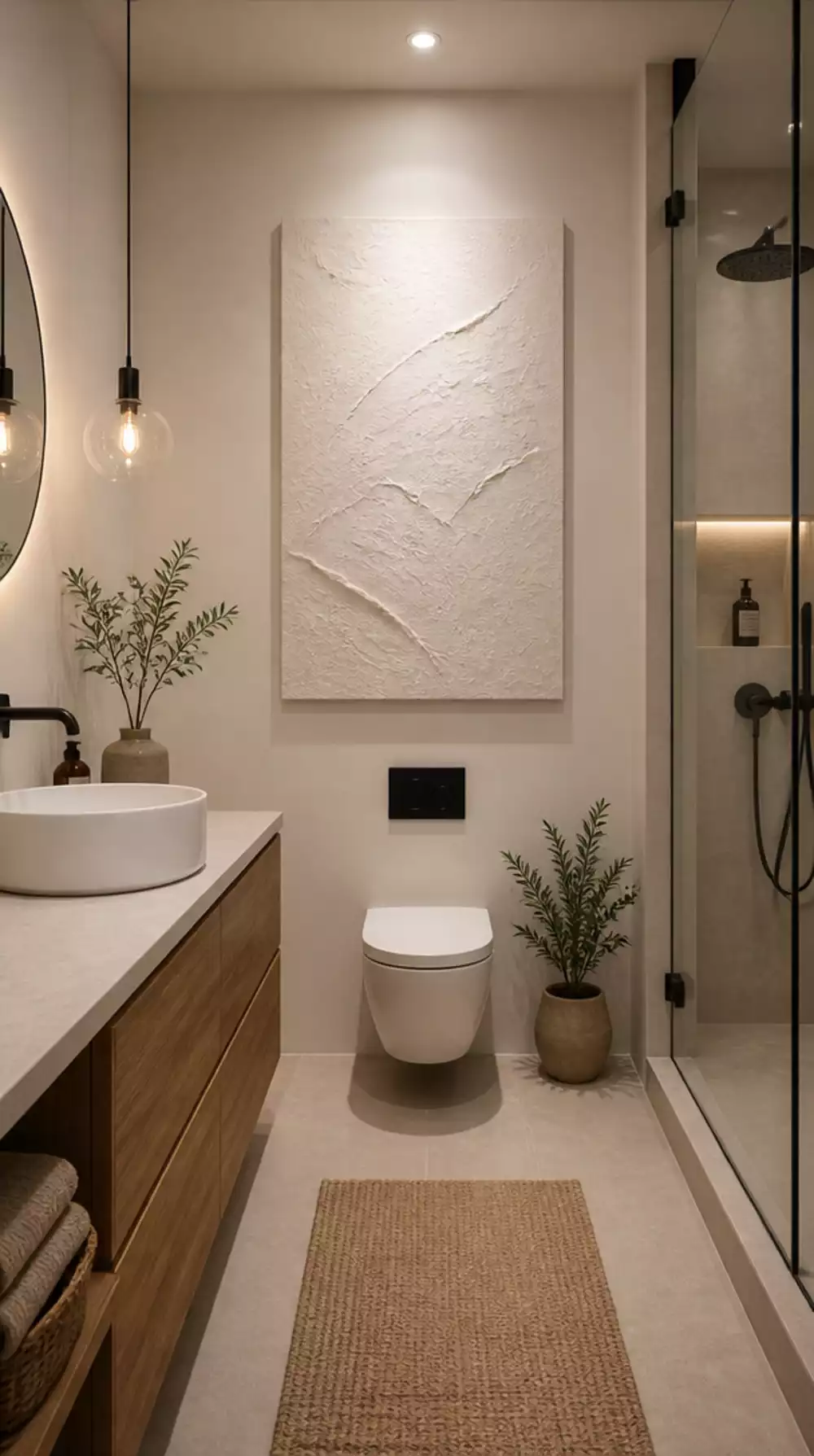 Bathroom Small Plaster Wall Art Panel in Matte White Finish