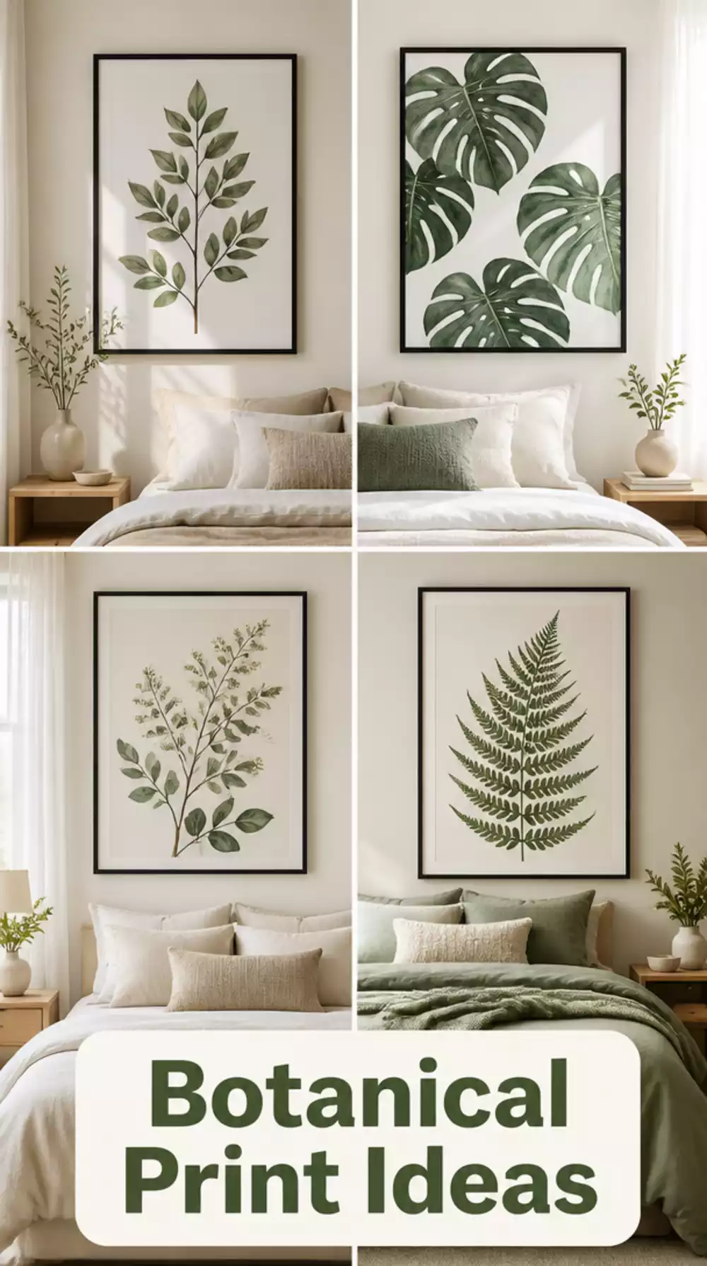 Large Bedroom Framed Botanical Print in a Sleek Matte Black Frame