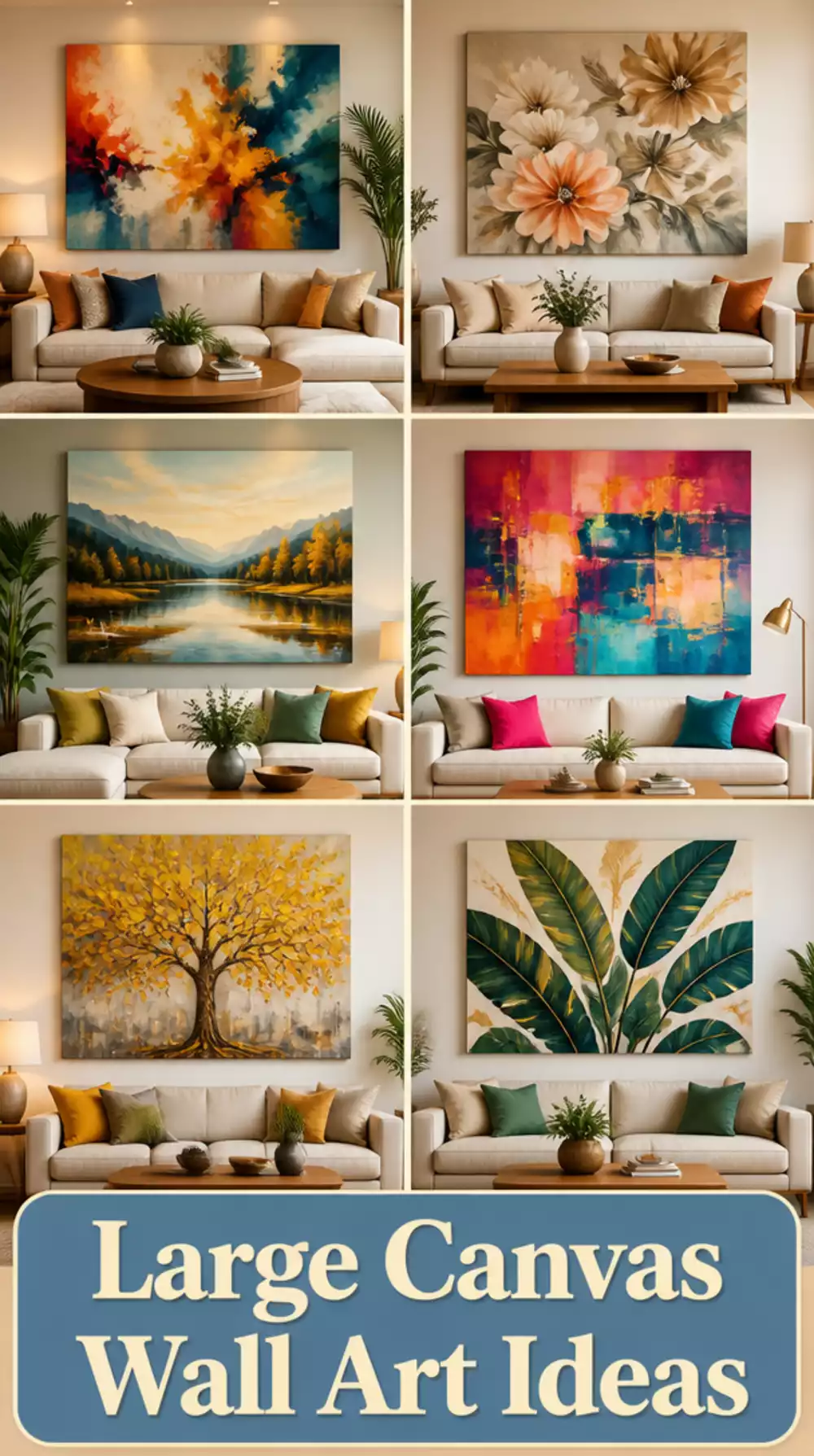 Large Canvas Wall Art That Anchors a Living Room Sofa Wall