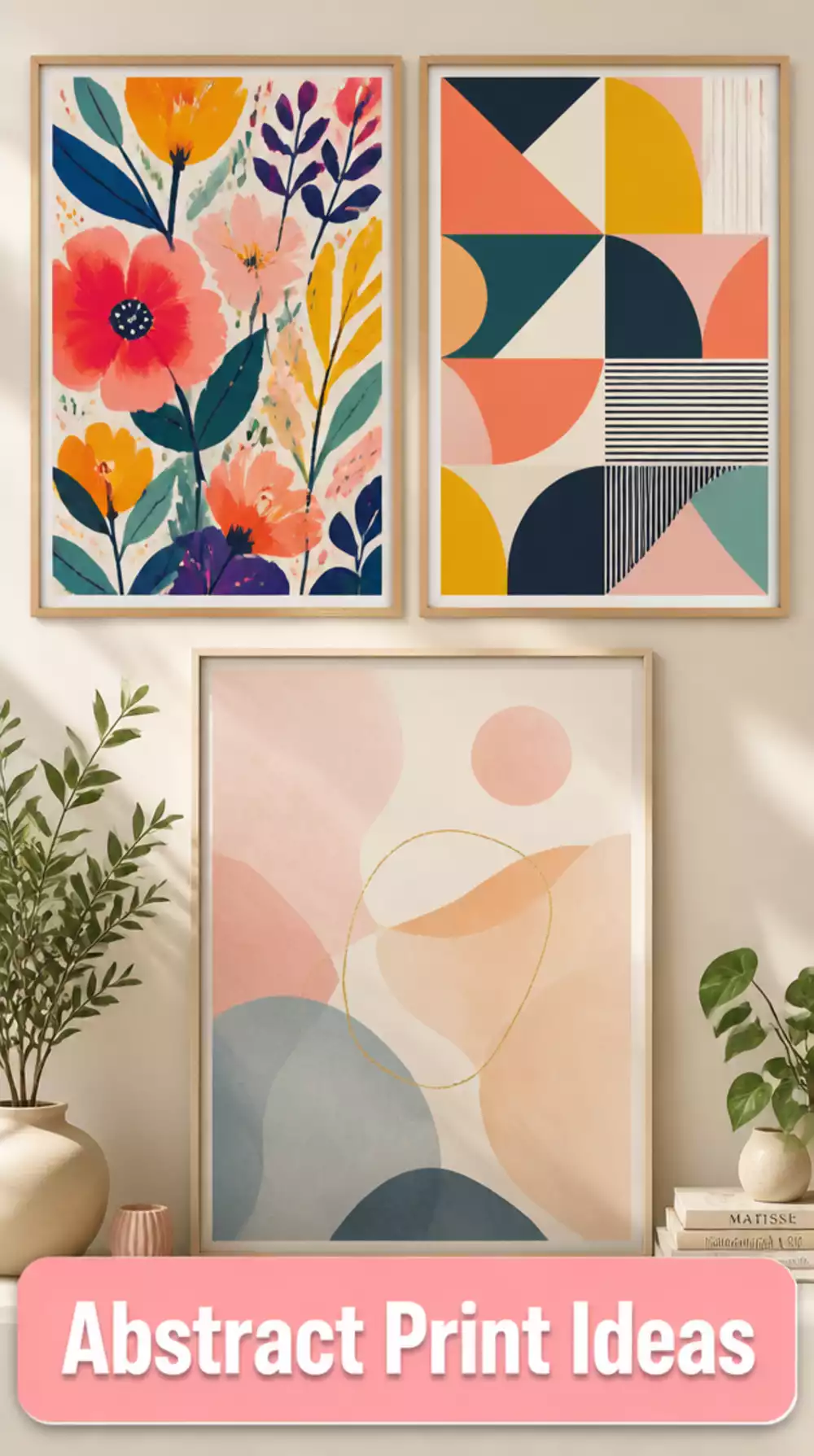 Abstract Framed Print That Works with a Neutral Living Room Sofa