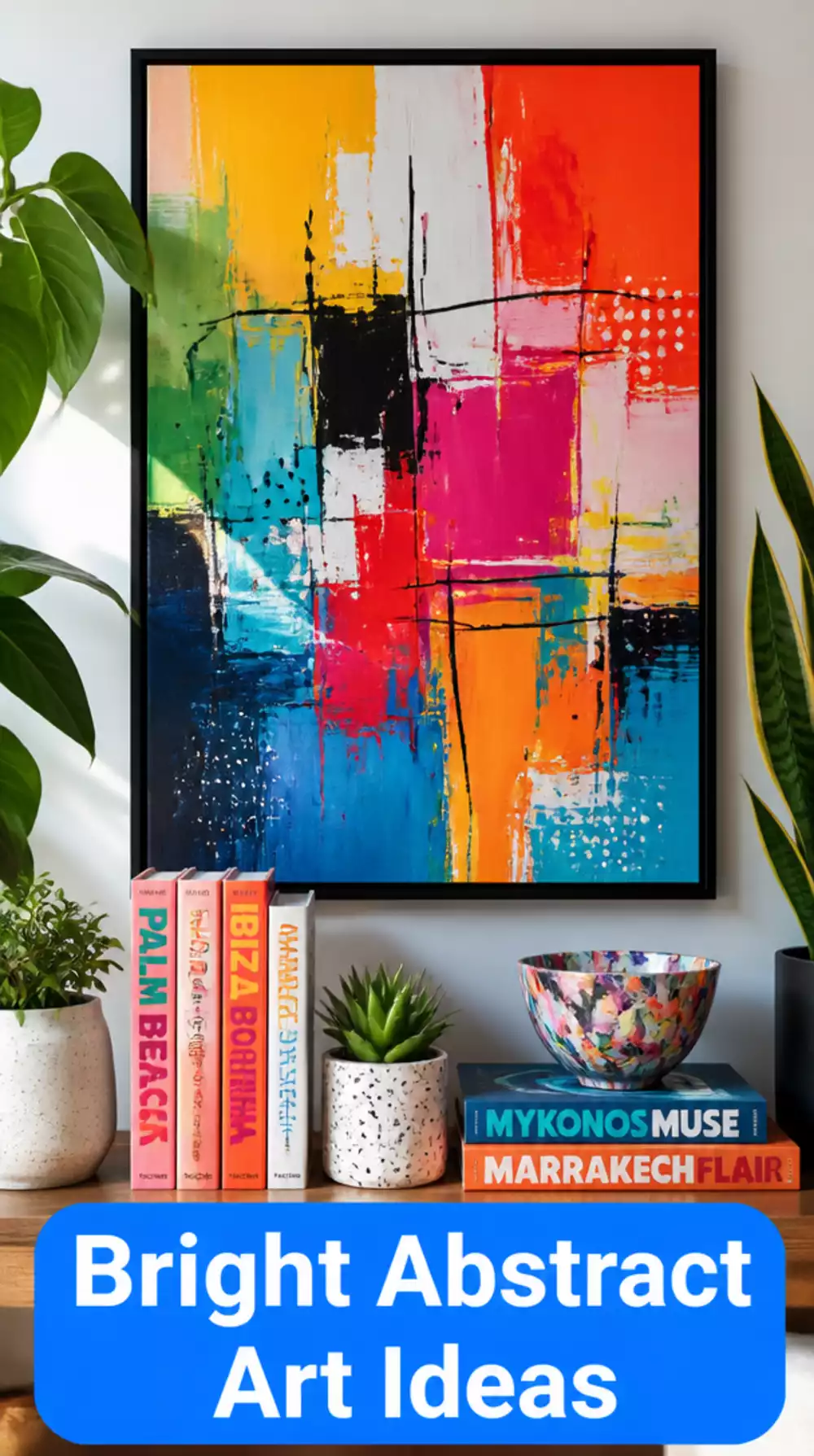 Bright Multicolor Abstract Canvas Print in a Gallery-Style Black Frame