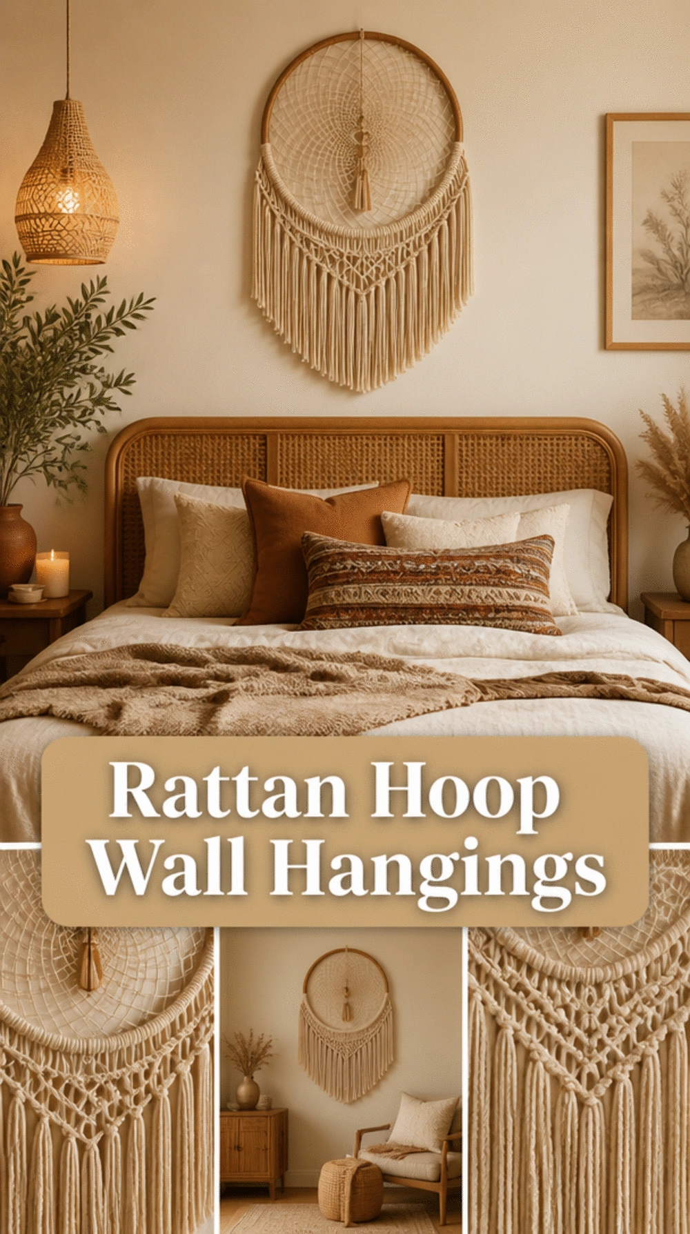 Bedroom Rattan Hoop Wall Hanging with Woven Cotton Fringe Detail