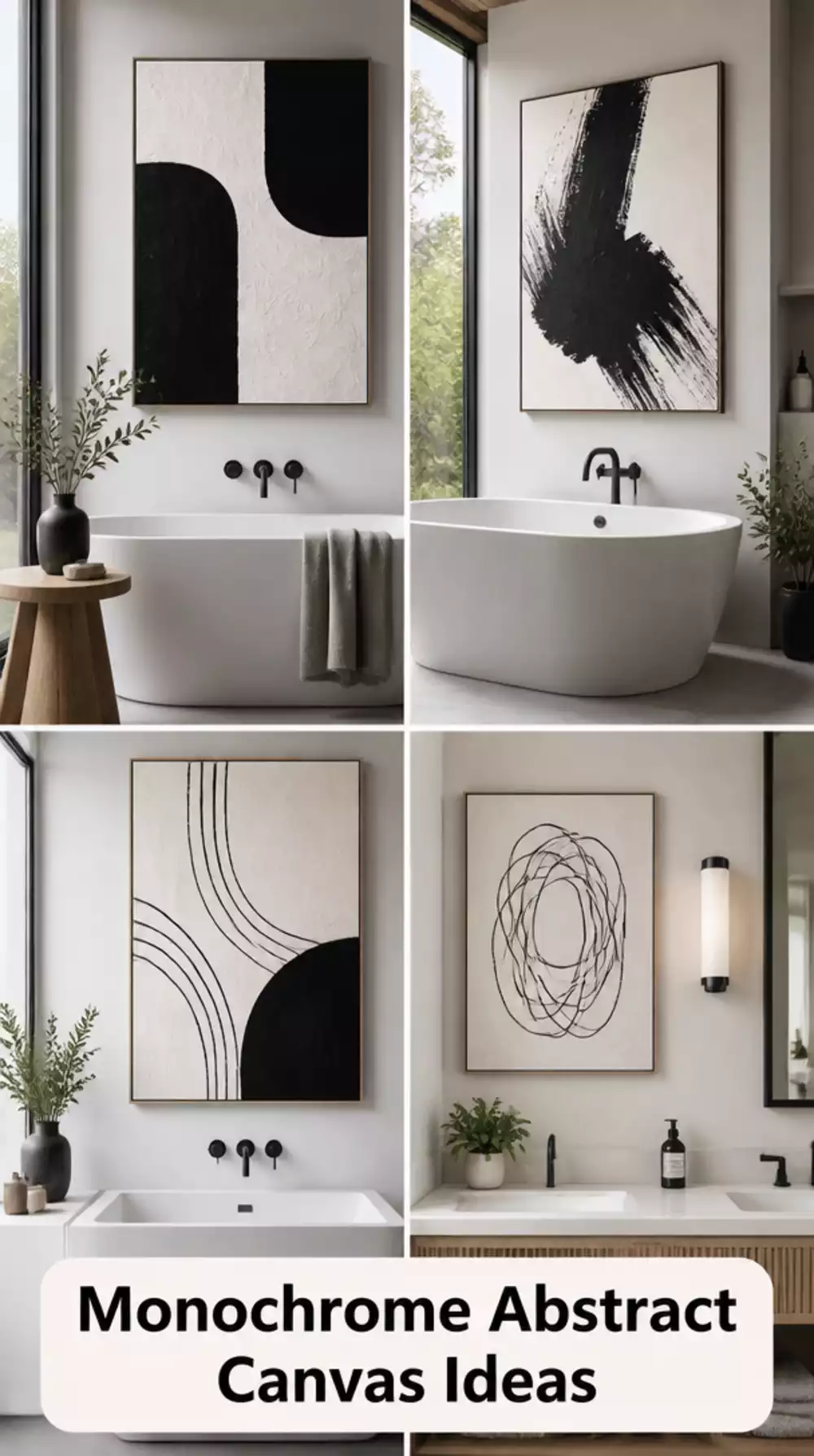 Bathroom Monochrome Abstract Canvas That Keeps a Small Wall Calm