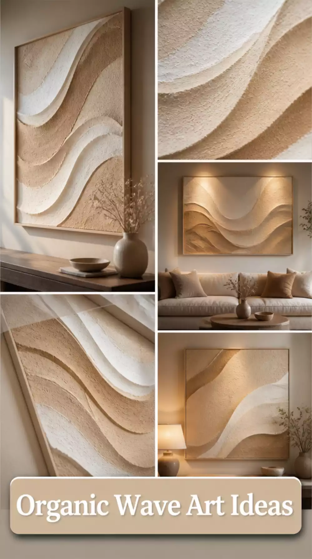 Organic Wave Plaster Wall Art Canvas in Warm Sand and Ivory